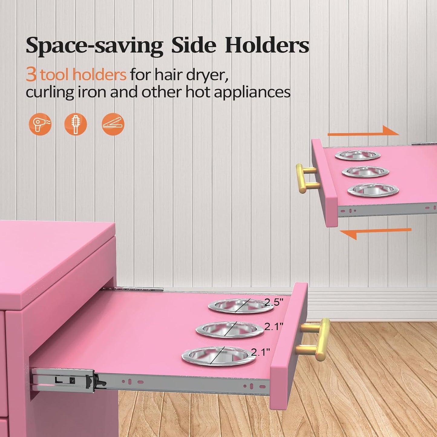 Salon Trolley Cart - 3-Drawer Rolling Hair Styling Station with Wheels | Mobile Beauty Trolley in Pink