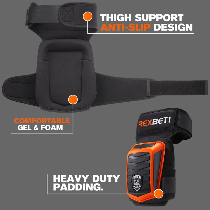 REXBETI New Upgraded Knee Pads for Work, Construction Knee Pads for Men, Heavy Duty Comfortable Anti-Slip Foam Gel Knee Pads for Gardening Flooring and Cleaning, Extra 4 Extension Straps, Orange