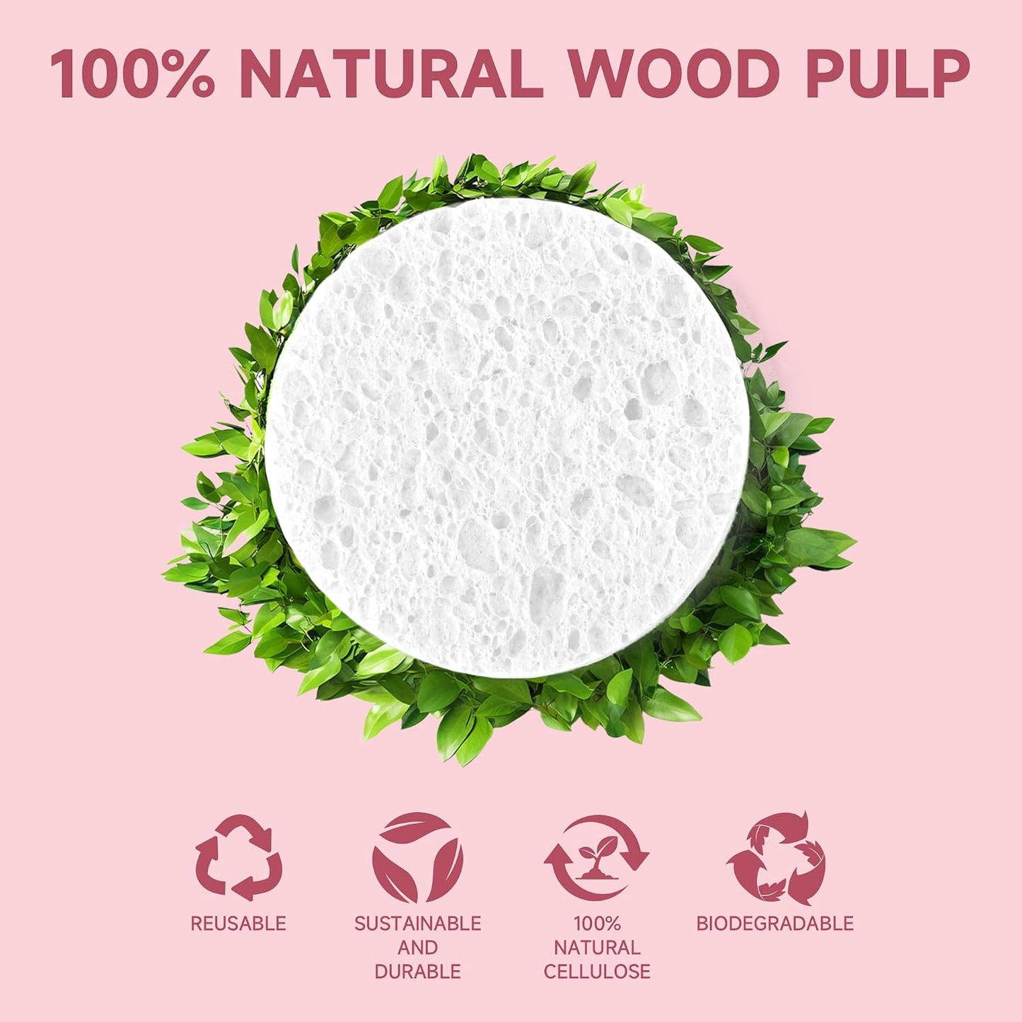 Compressed Facial Sponges - 100% Natural Cellulose Eco-Friendly Makeup Sponges for Gentle Cleansing & Exfoliating | 100 Count, Round White