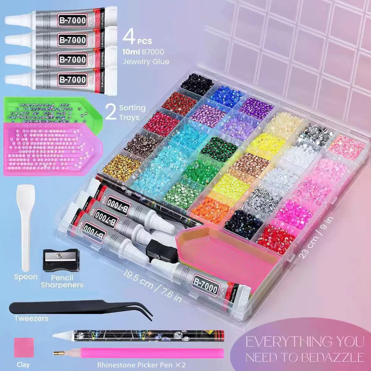 rythsans Bedazzling Kit with 42000pcs Rhinestones 30 Colors 3mm All in One Bedazzling Gems with 4 Pcs Jewelry Glue & Tools for DIY Crafting