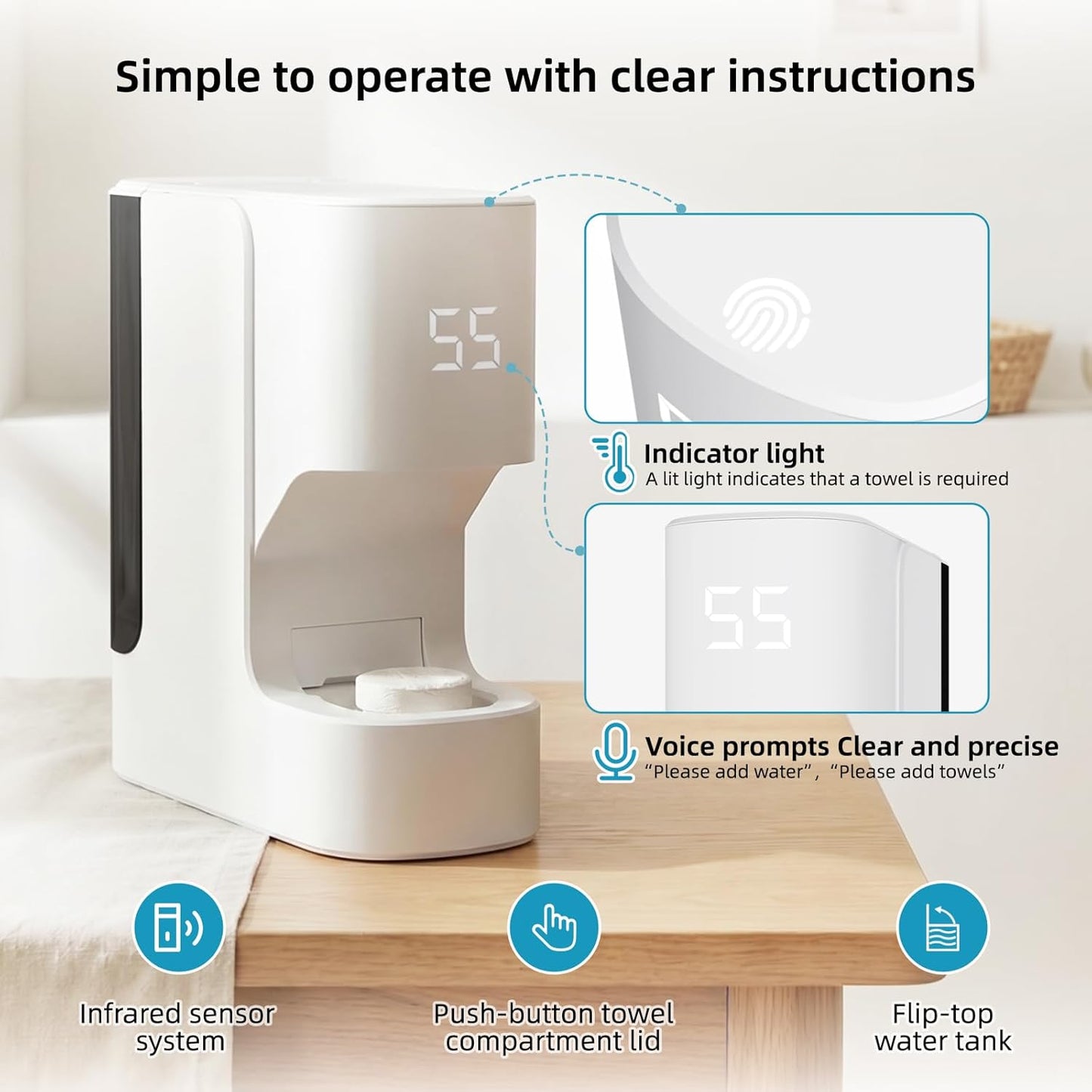 Hot Towel Warmer - Fast Heating 5s Towel Dispenser with Voice Alert | Holds 20 Towels, 55°C (131°F) Temperature Control