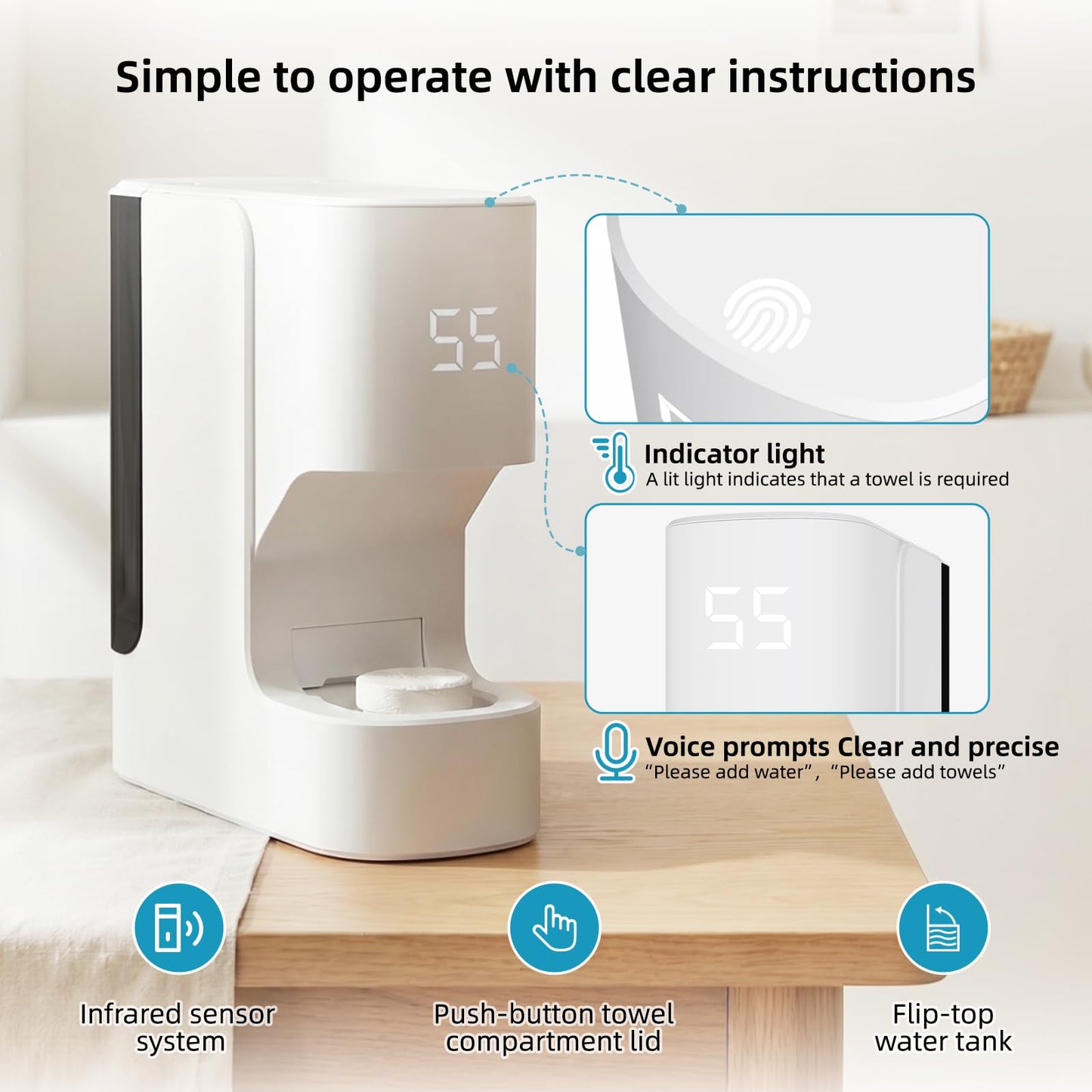 MagiBuboo Hot Towel Warmer with Voice Alert, 5s Fast Heating Hot towel machine with 20 towels, Hot Towel Dispenser Constant 55°C (131°F) Temperature Control, Auto Dispensing Hot towel warmer for spa