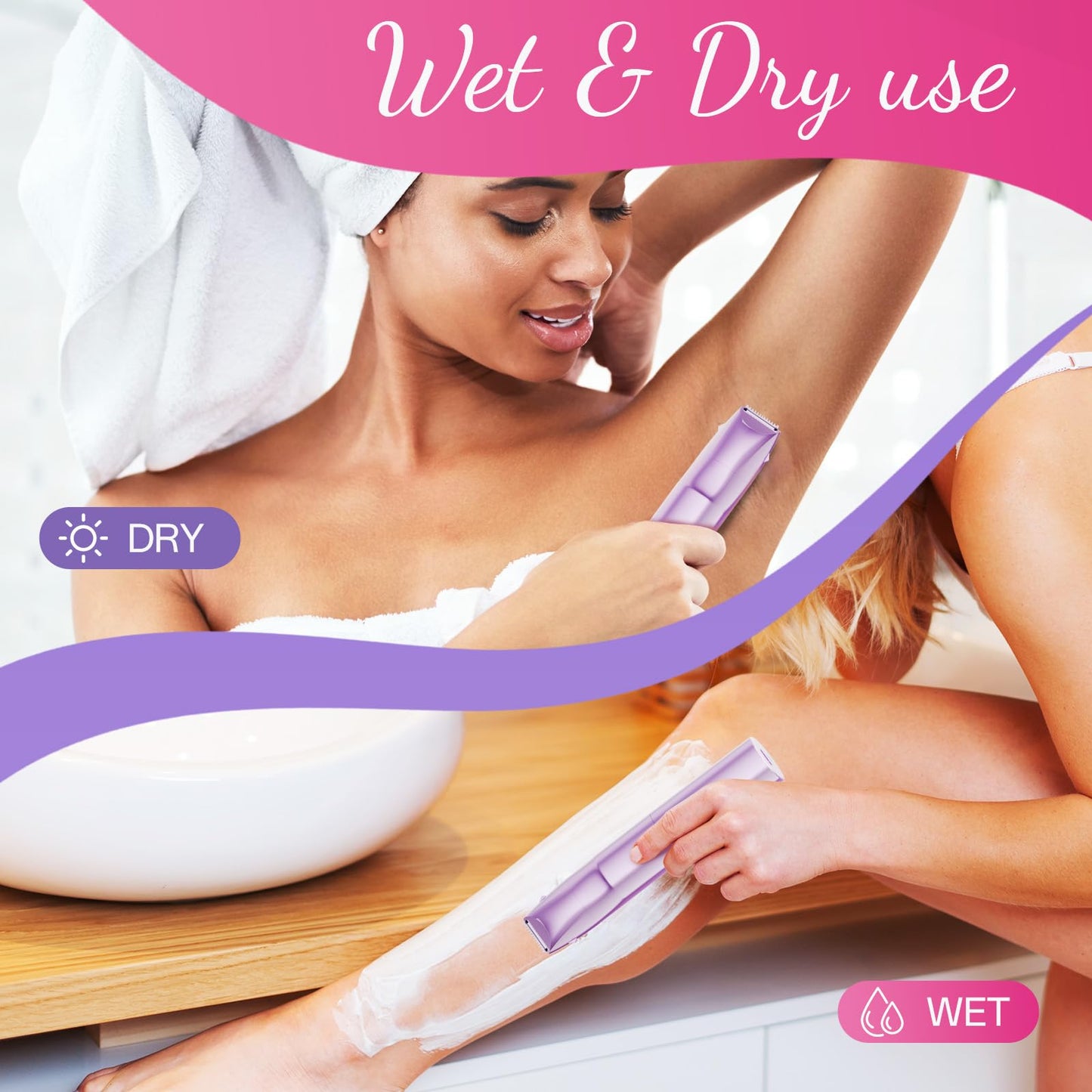 Bikini Trimmer for Women 2 in 1 Electric Razor for Women Face - Wet and Dry Electric Lady Shaver, Smooth Facial Hair Remover and Body Hair Trimmer for Bikini Leg Underarm Face Private Area, Purple