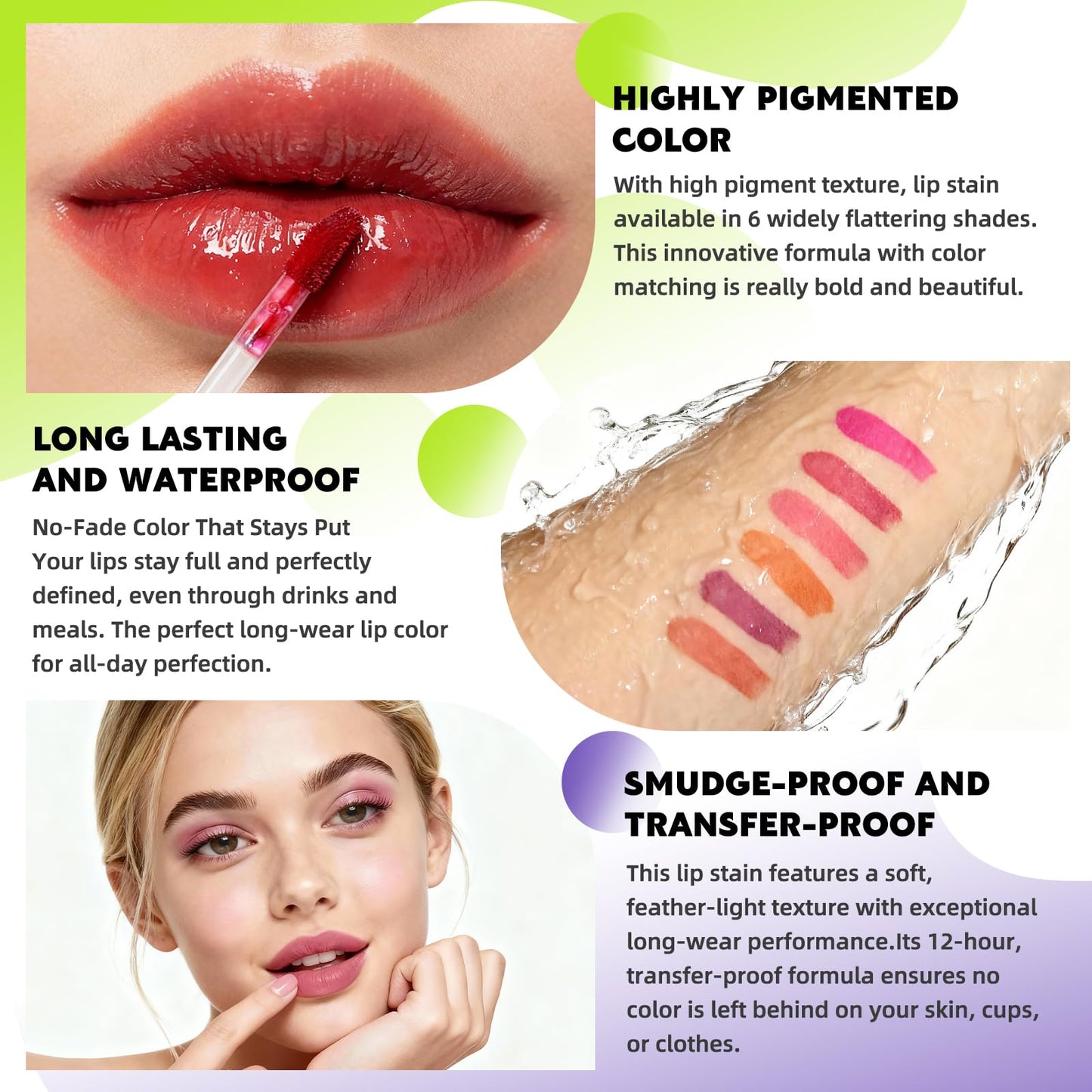 Glam Code Wipe-Off Lip Tint, Long-wearing Matte Lip Stain Non-stick to Cup Infused with Shea Butter & Vitamin E Care For Your Lips Highly Pigmented Vibrant Kiss-Proof Lip Stain - 03# Cherry Pink