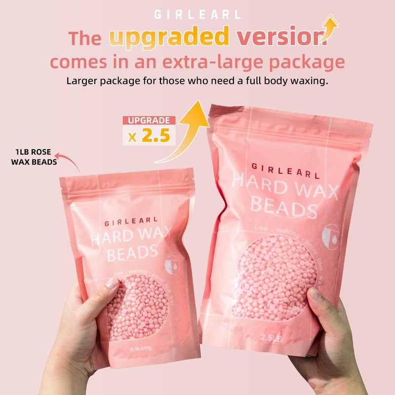 GIRLEARLE 2-Pack Hard Wax Beads, 2.5lb Unscented for Brazilian Bikini & Sensitive Skin, 2.5lb Rose for Face & Body, Legs, Eyebrow, Facial Coarse Hair