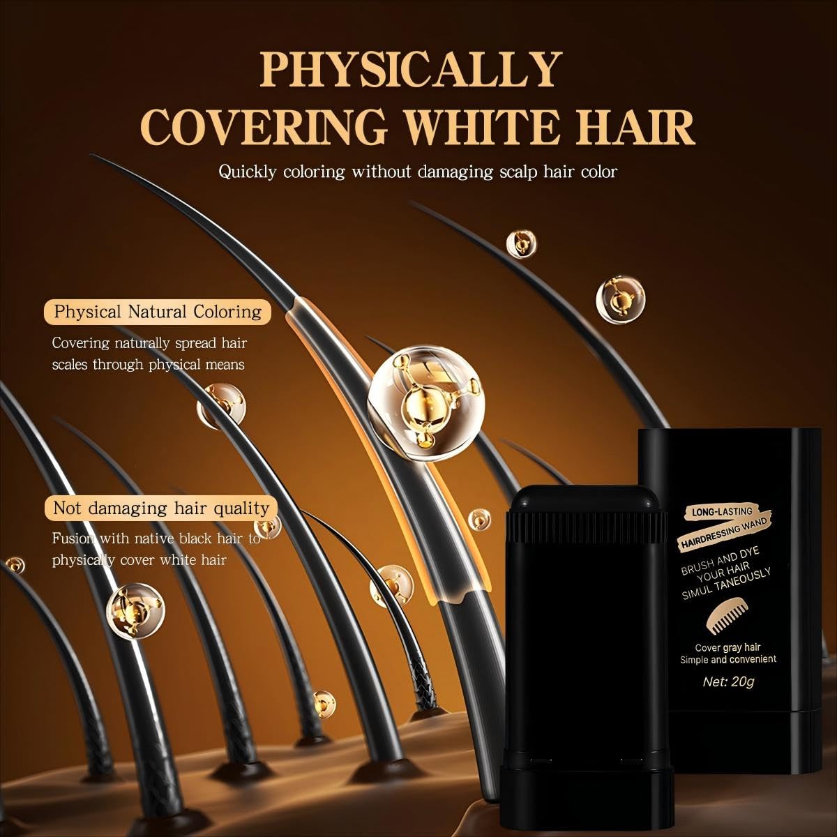 Hair Color Stick & Comb - 2-in-1 Waterproof Root Touch-Up Tool for Men & Women | Black (2PCS)