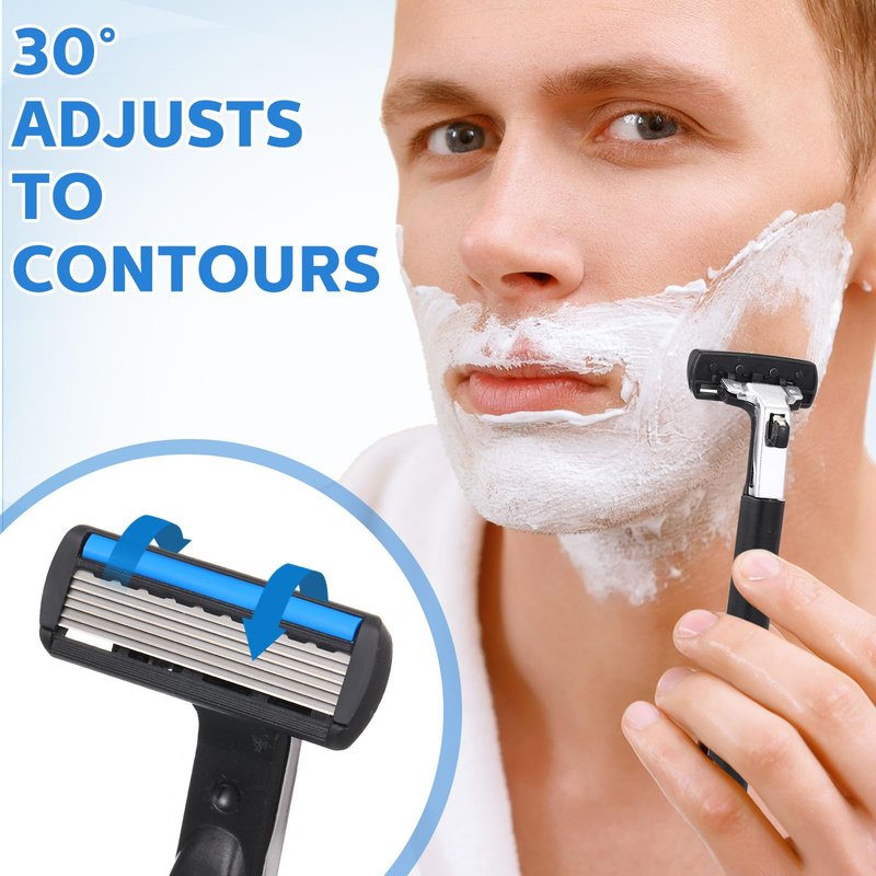 Lanties 34 Pcs Refillable 6-blade Disposable Razors for Men Set Sensitive Skin Razors Shaving Kit for a Smooth and Comfortable Shave, 2 Handle and 32 Cartridges