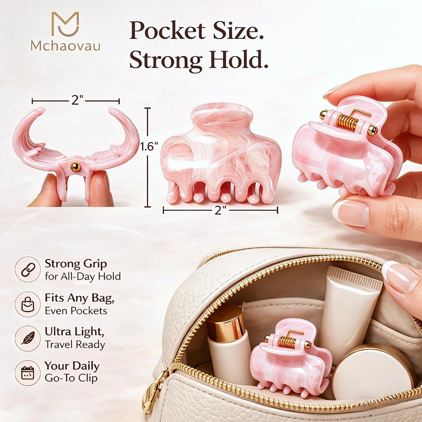Mchaovau 4 Pcs 2 Inch Medium Acrylic Hair Claw Clips for Women Girls Thin & Thick Hair, Small Square Banana Clip, Stylish Cute Hair Accessories Set Ideal Gifts for Daily & Travel (Pink/White)