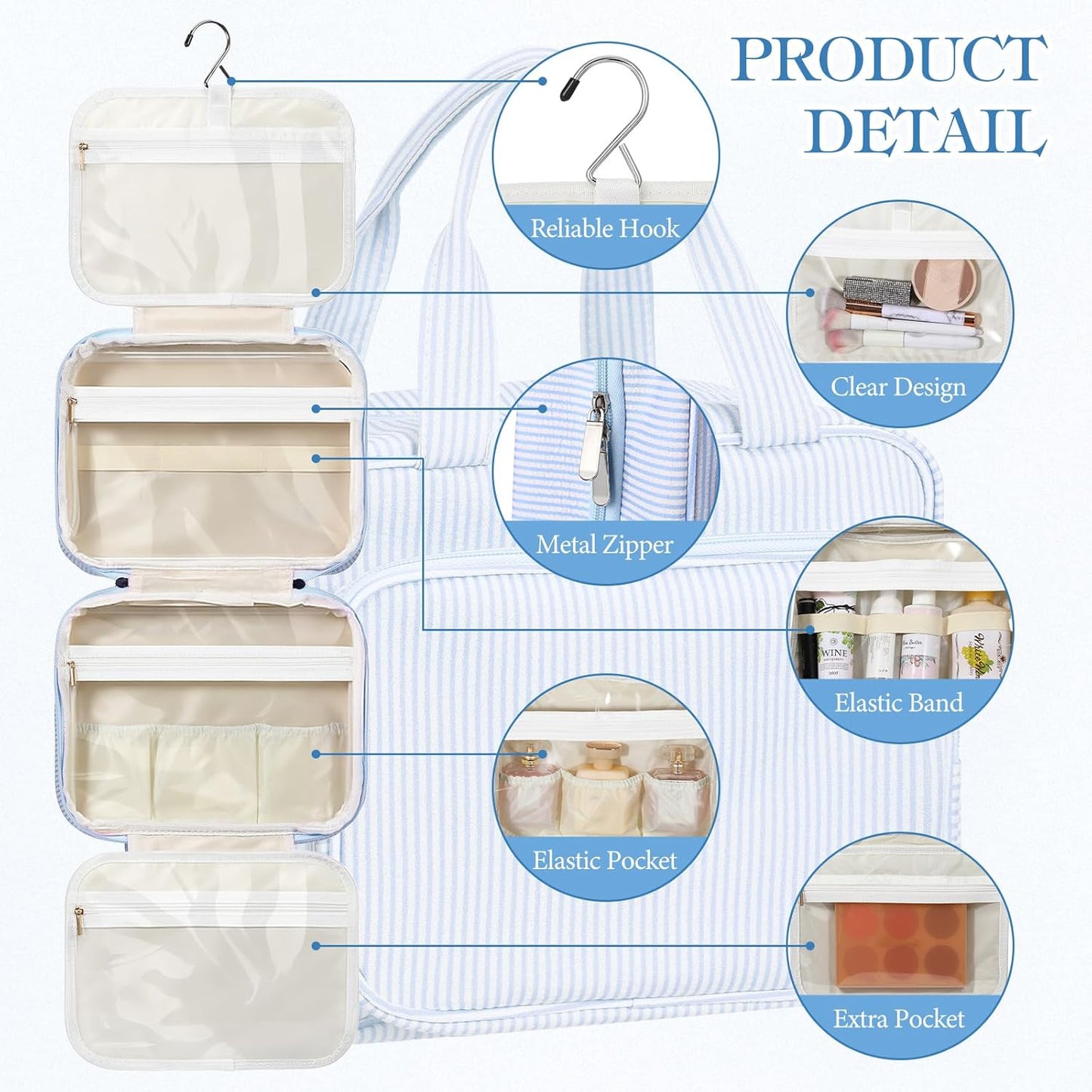 Huhumy Hanging Toiletry Bag - Travel Cosmetic Organizer with Detachable Pouch | Blue