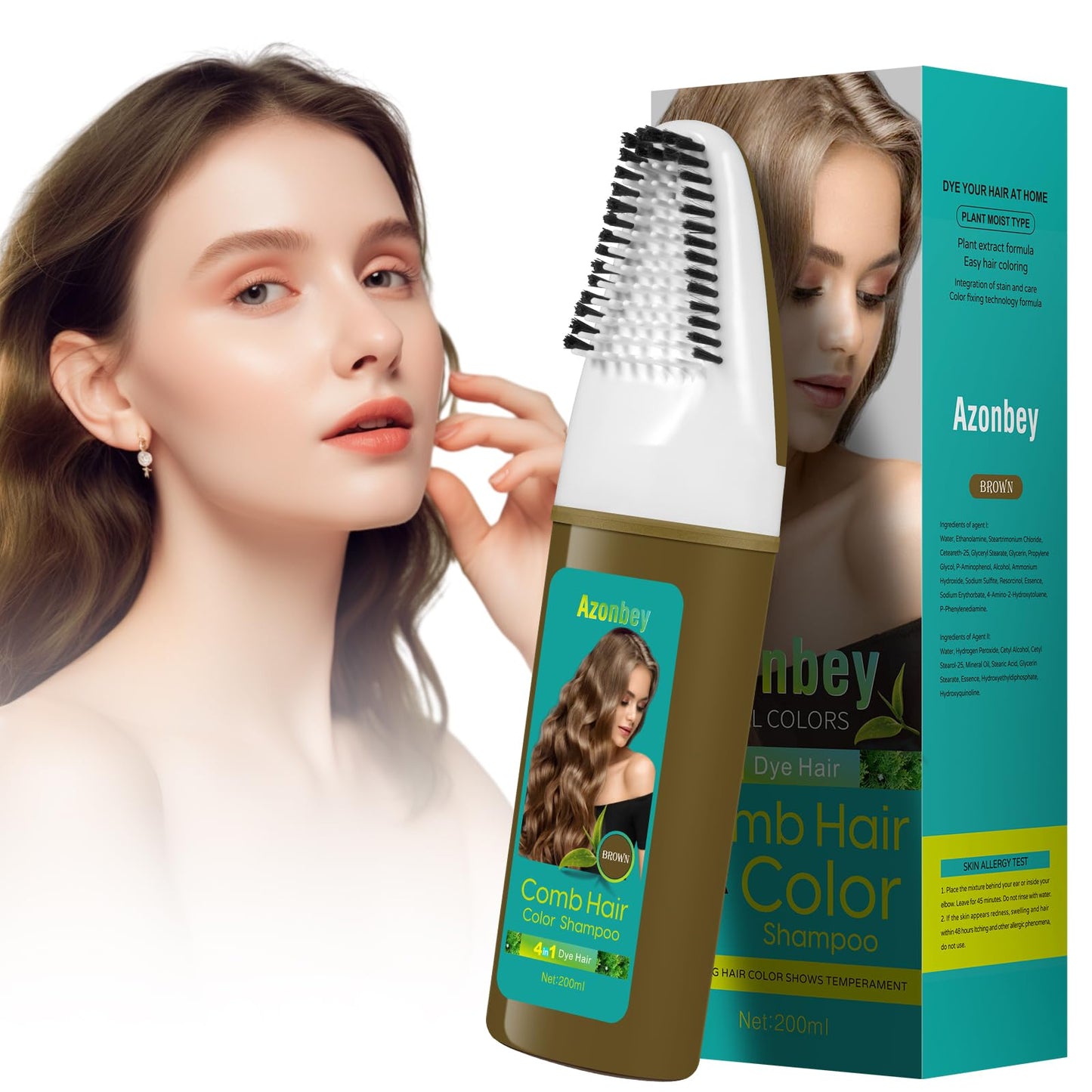 Brown Hair Dye,Hair Dye Shampoo for Women,Hair Color for Gray Hair Coverage Permanent,Comb Dyeing Champu Para CanasHair Dye 4 in 1 With Comb Herbal Natural Plant Hair Color Shampoo(Brown)