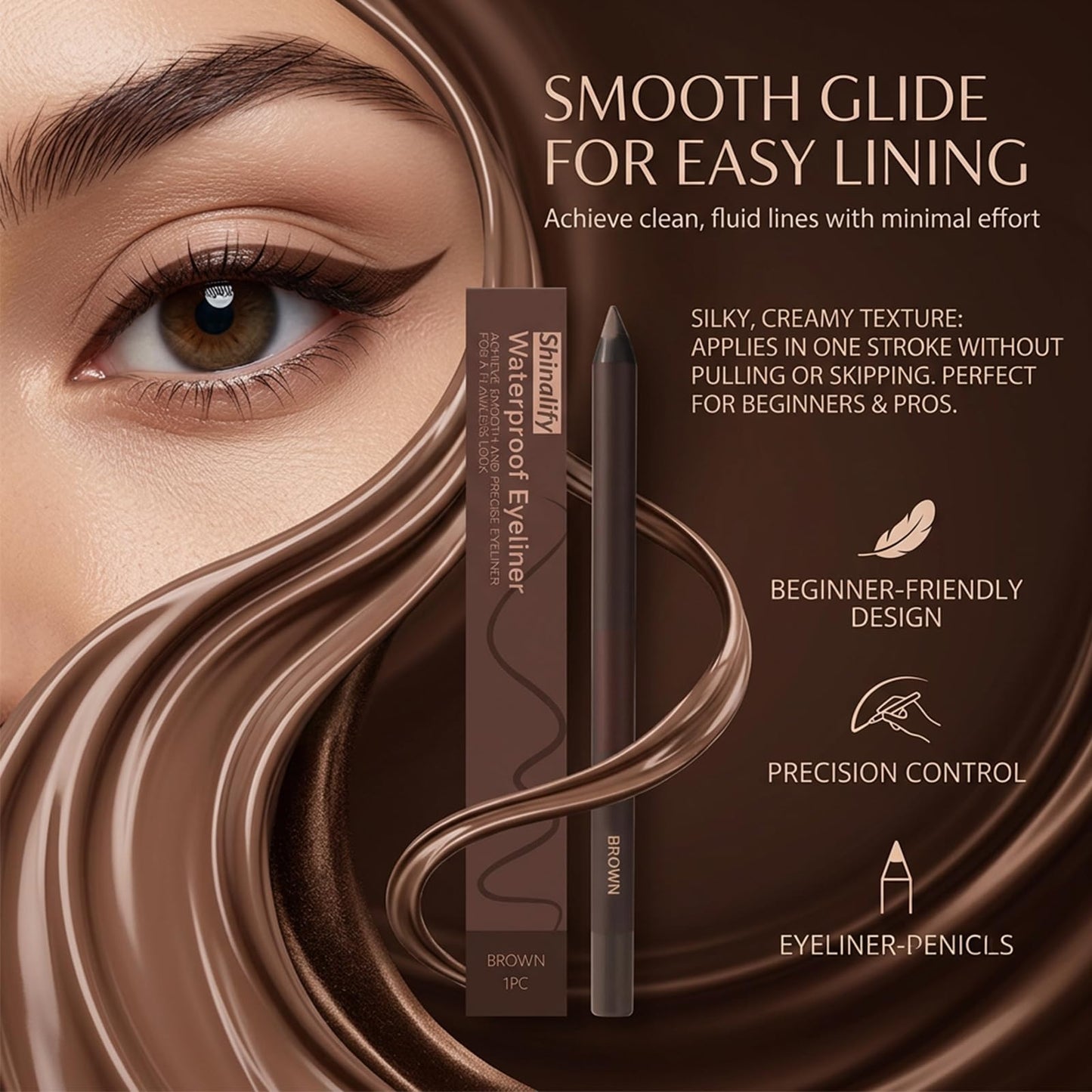 Shinalify Eyeliner, Long-Lasting & Waterproof, 2-in-1 Eyeshadow Liner Stick, Smooth Application for Natural Eye Makeup Look (Chocolate)