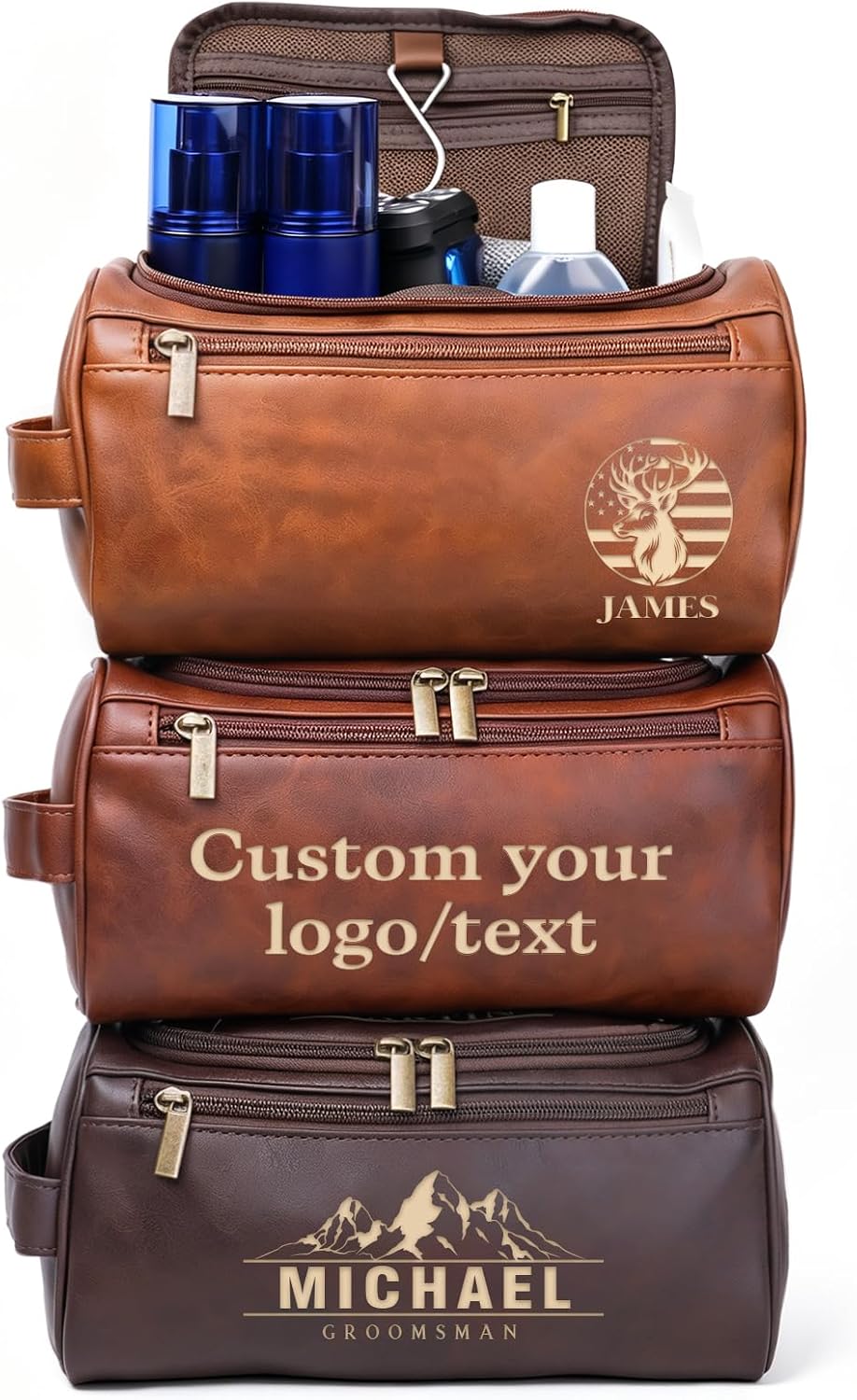 Personalized Toiletry Bag - Waterproof PU Leather Travel Dopp Kit | Custom Engraved Name for Men, Perfect Gift for Husband, Dad, Boyfriend