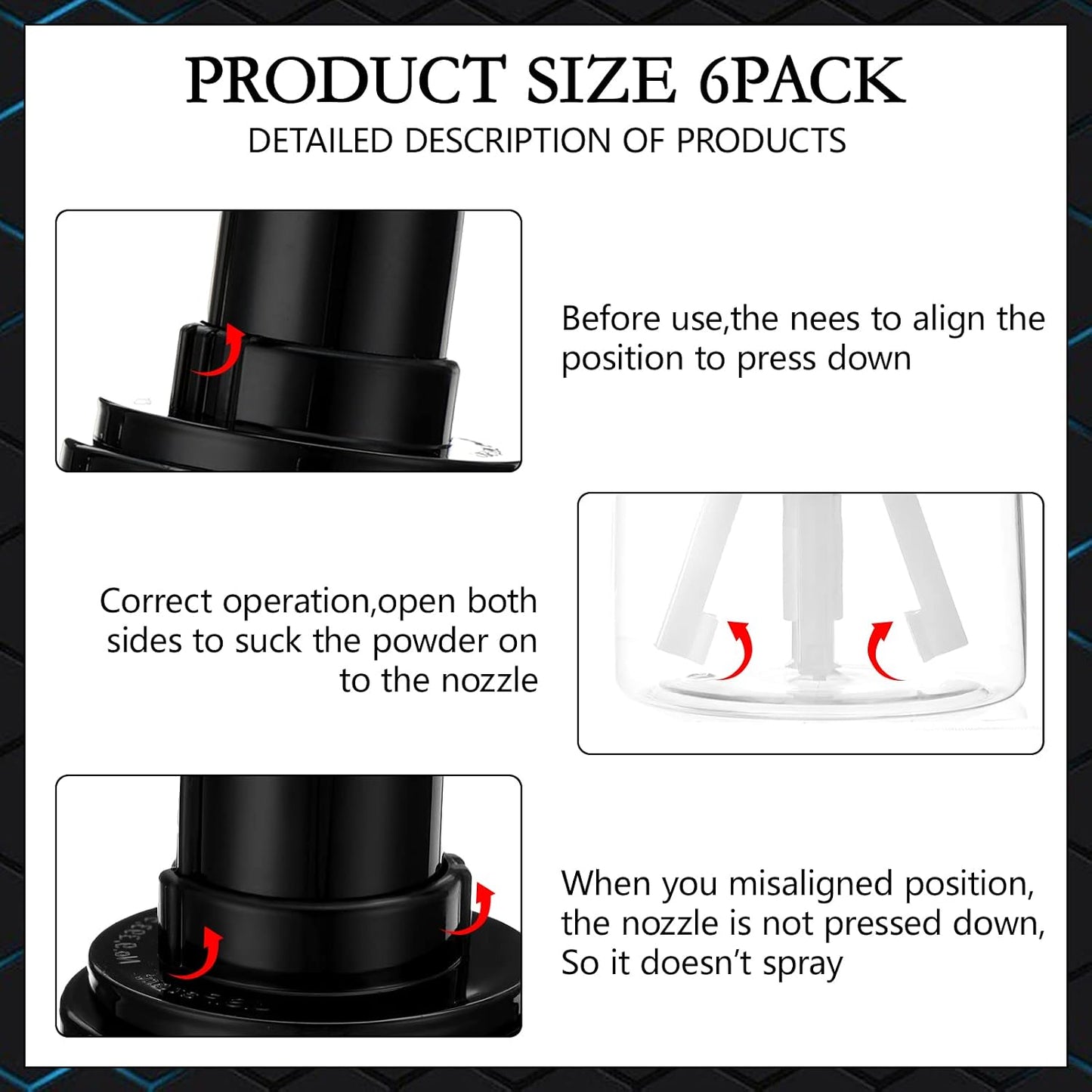 6 Pcs Powder Spray Bottle Set - Refillable Hair Fiber Applicator Dispenser | 140 ml Travel Size