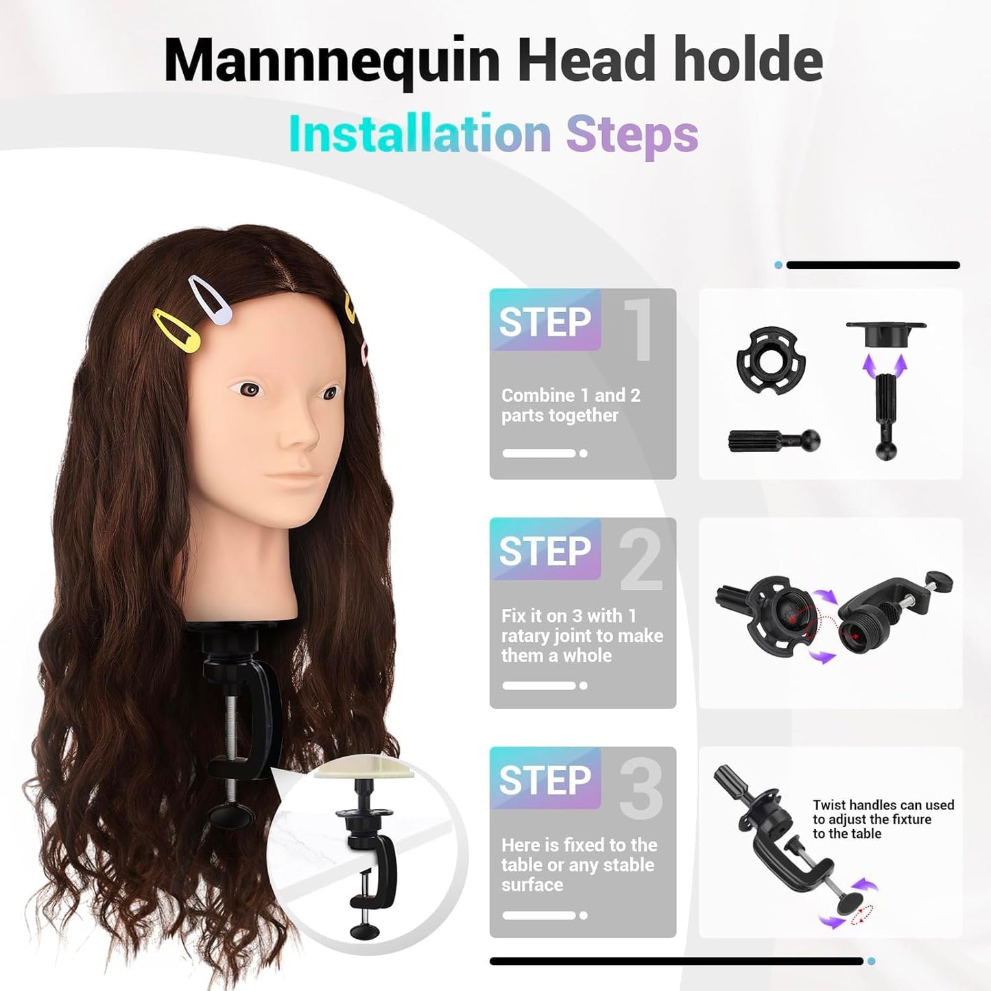Mannequin Head - 26" Straight Hair Manikin with 80% Human Hair | Cosmetology Training Doll, Dark Brown