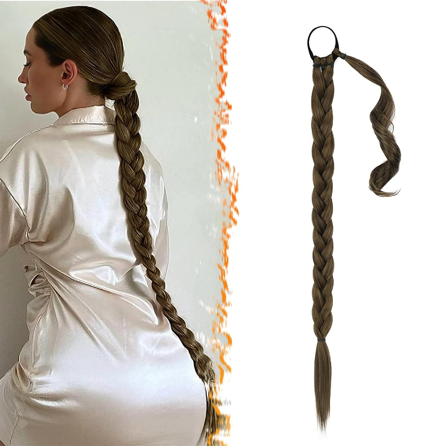 30 Inch Long Braided Ponytail Extension - Copper Red Wrap Around Hairpiece | Synthetic Hair for Women