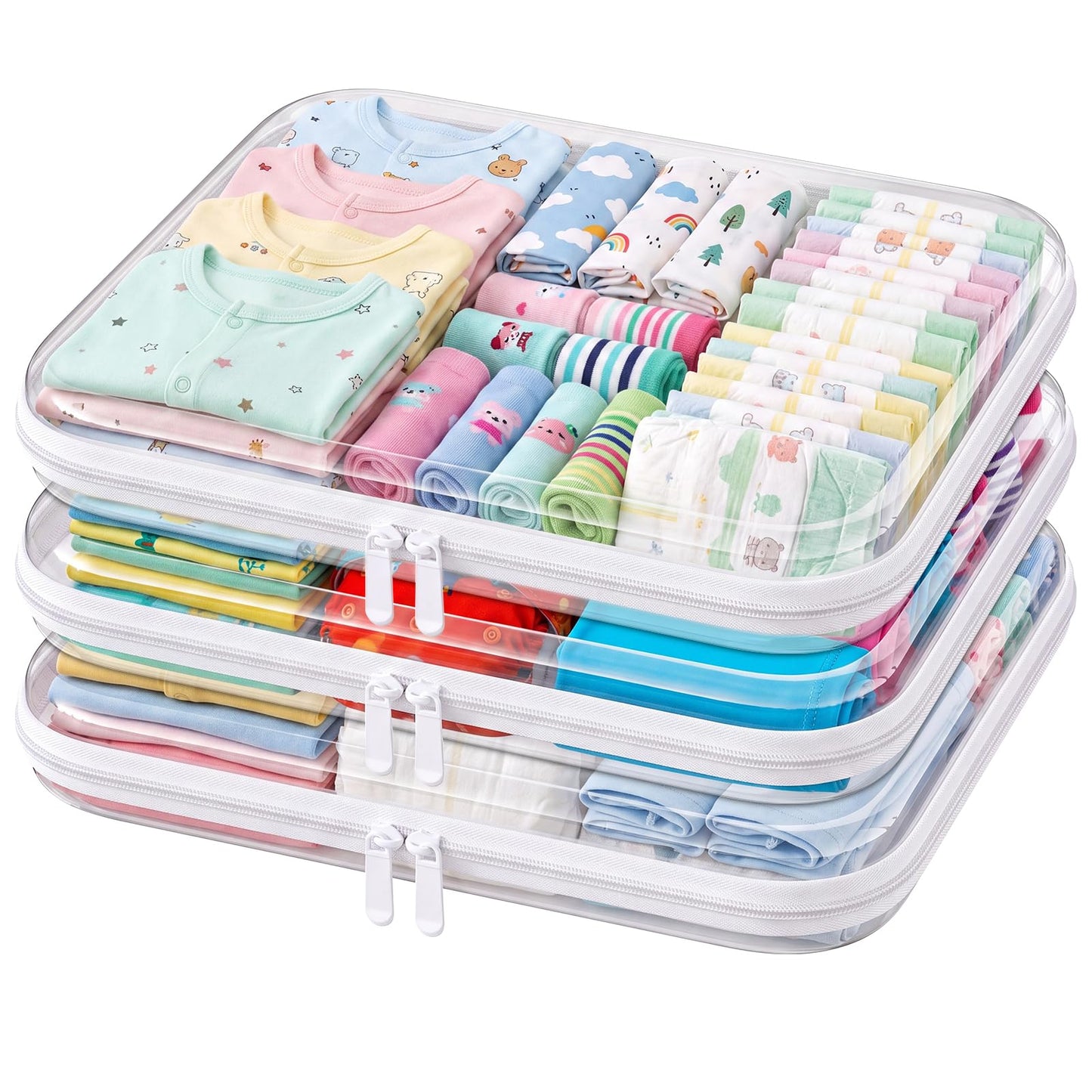 3PCS Large Clear Hard Shell Zipper Case,Toy Organizers and Storage Box,Clear Toiletry Cosmetic Case,Travel Makeup Bags,Diaper Bag Organizer,Pencil Case,Stackable Portable Zipper Pouches 13.8*11.8*2 IN