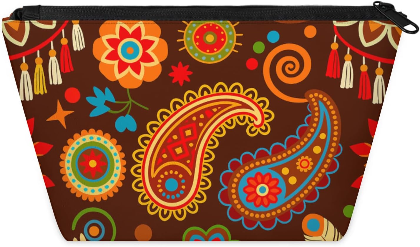 Afrohemian Makeup Bag - Portable Cosmetic Travel Pouch for Women | Fashionable Zipper Design, Small Size