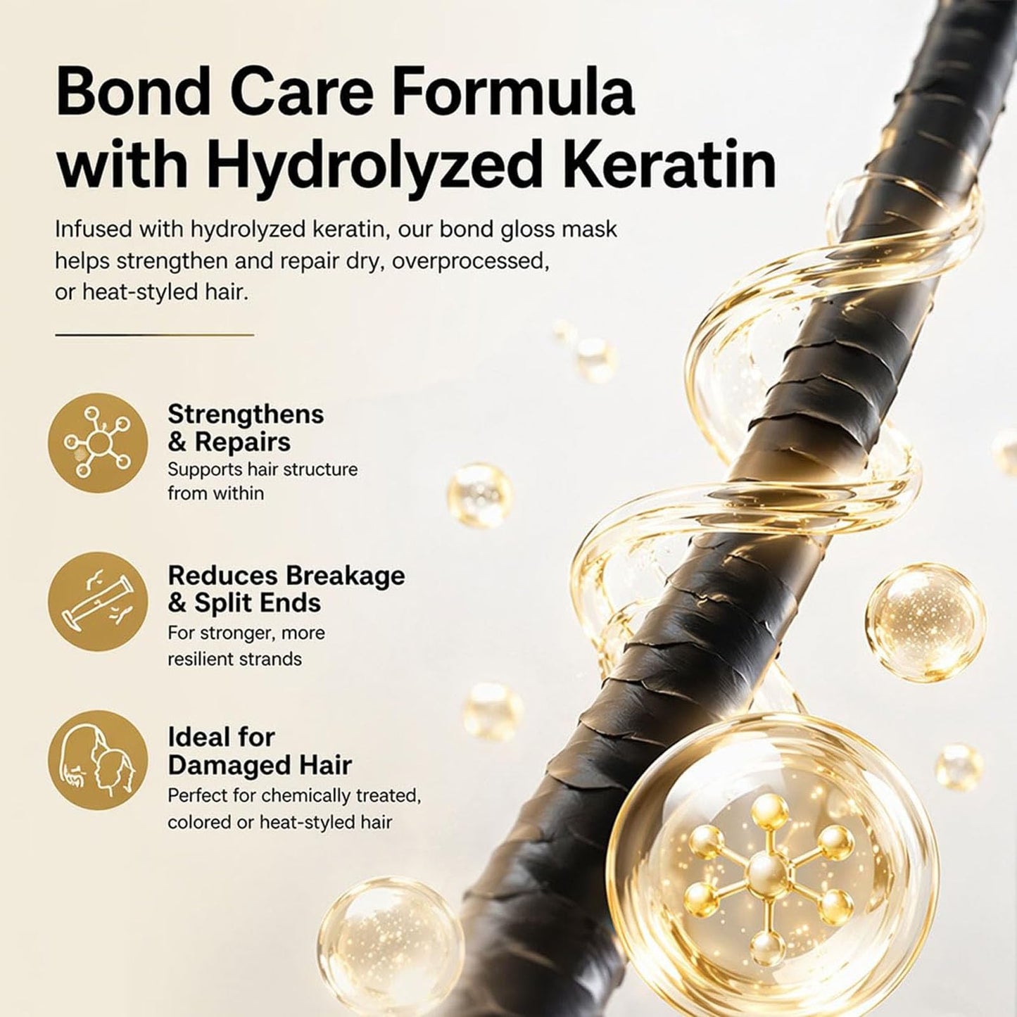 Tasunte Maybe Paris Bond Gloss Mask, with Hydrolyzed Keratin & Hyaluronic Acid, Deep Repair Hair Mask, Smoother & Shinier Looking Hair for Dry, Dull, Damaged, Brittle Hair