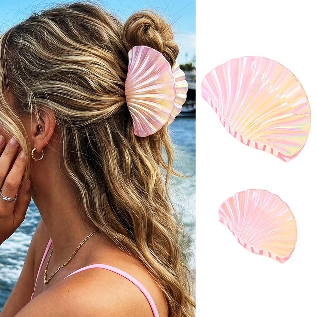 Seashell Hair Clips - Acrylic Claw Clips for Beachy Styles | Mermaid Hair Accessories (Blue, 2 Pieces)