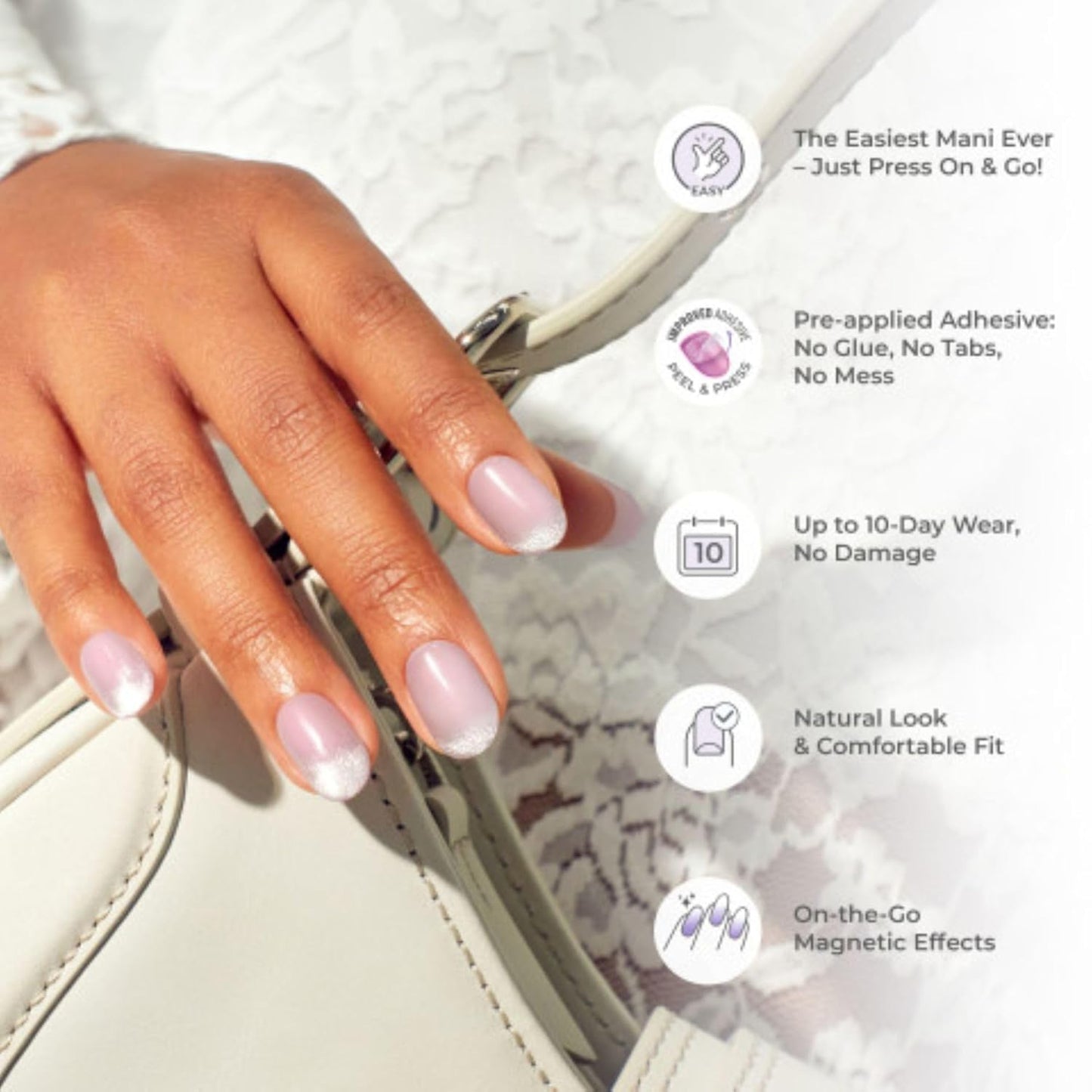 Kiss Impress No Glue Press-On Nails - Blissful Radiance Brown | Short Oval Shape, 30 Nails & Accessories