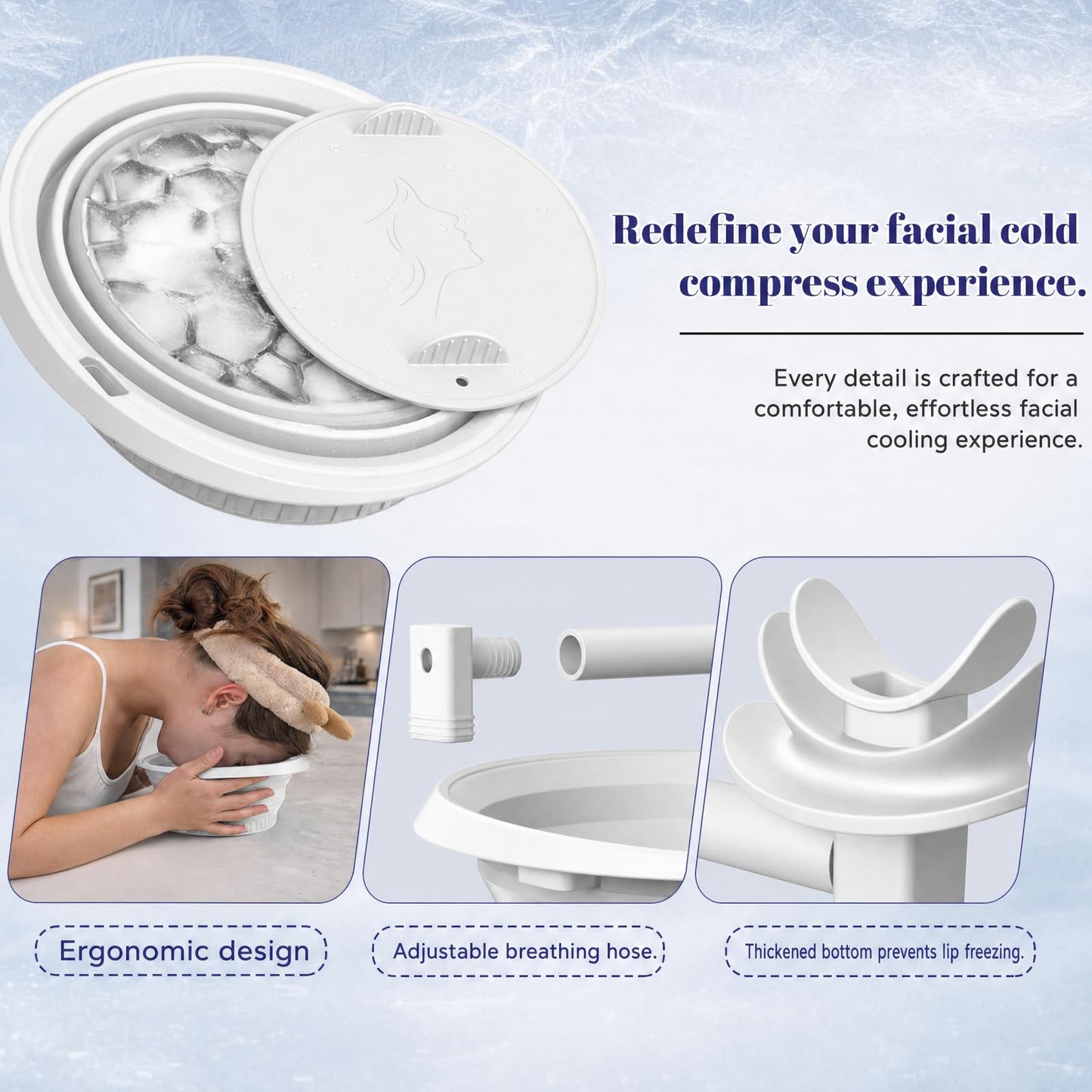 Face Ice Bath Bowl Silicone with Breather Tubes (White)