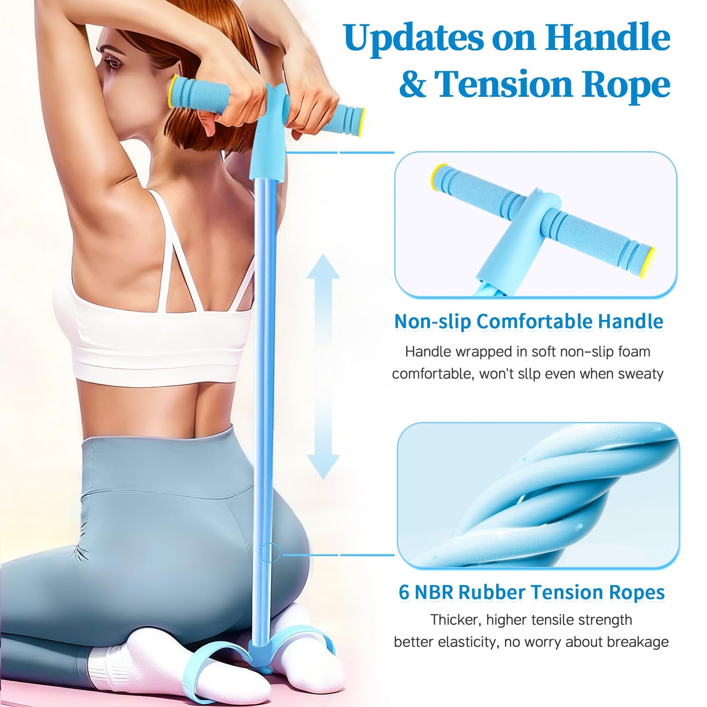 Pedal Resistance Bands with Handles, Upgrade 6-Tubes Elastic Bands for Exercise, Natural Rubber Foot Pedal Resistance Bands, Multifunction Fitness Bands for Abdomen, Waist, Arm, Leg, Pilates (Blue)