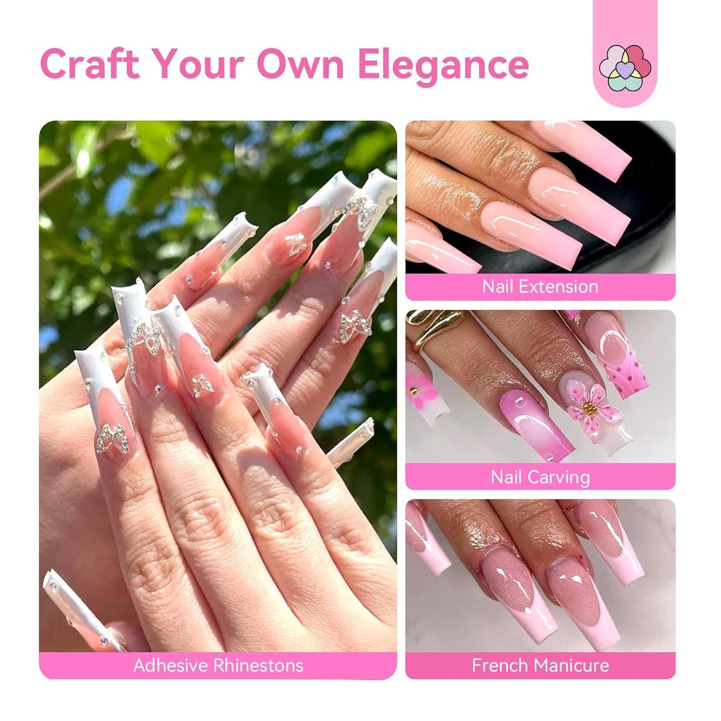 SAVILAND Acrylic Nail Kit - HEMA & MMA Free Set with UV Light, Nail Drill, 3 Colors Gel Polish | Home Salon Essential