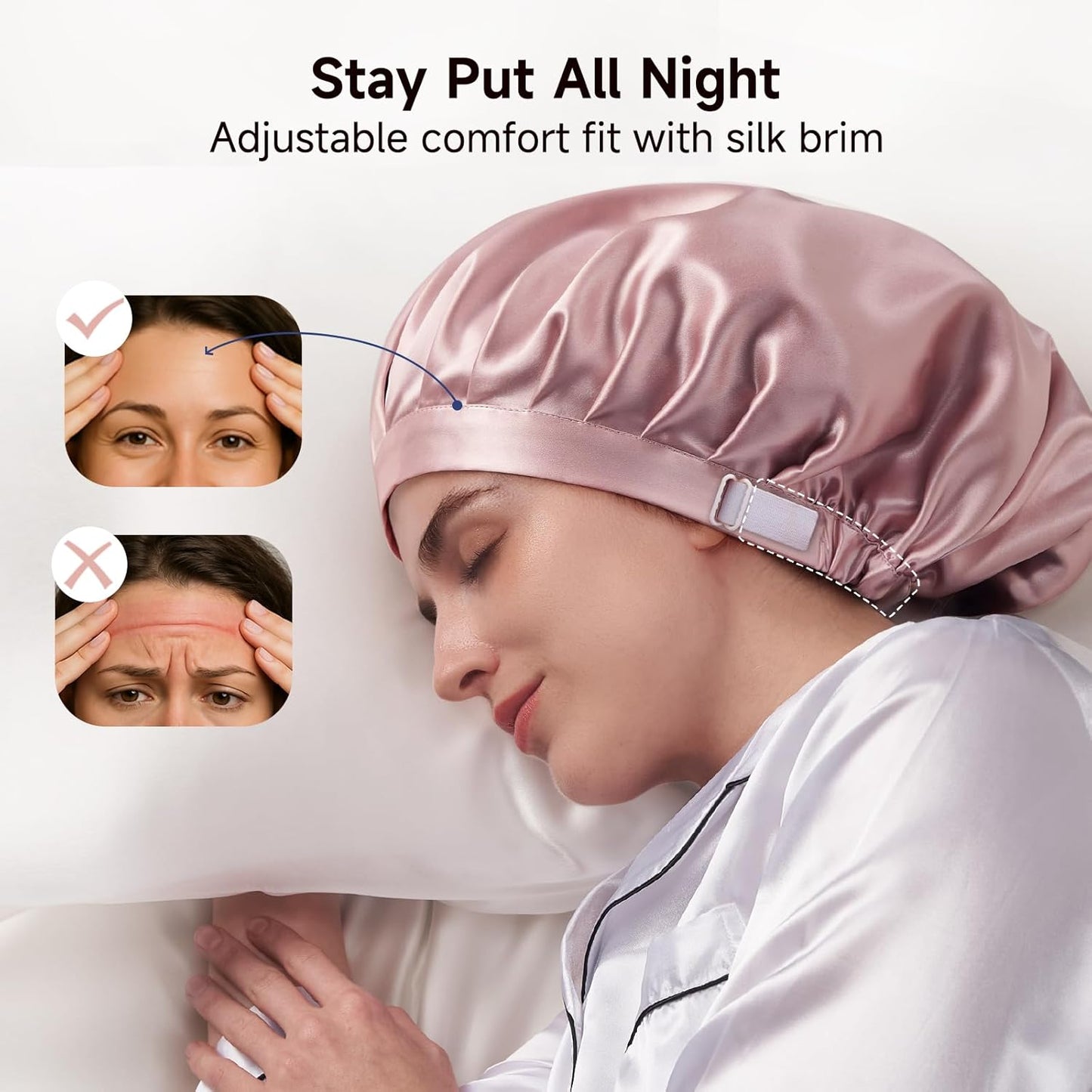 100% Mulberry Silk Bonnet for Women - 22 Momme Double Layer Non-Slip Sleep Cap | Adjustable Hair Wrap