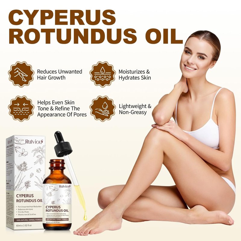 Natural Cyperus Rotundus Oil for Hair Removal - Gentle Body Hair Growth Reducer | 2 Pack, 4 fl. oz Bottles, All Skin Types