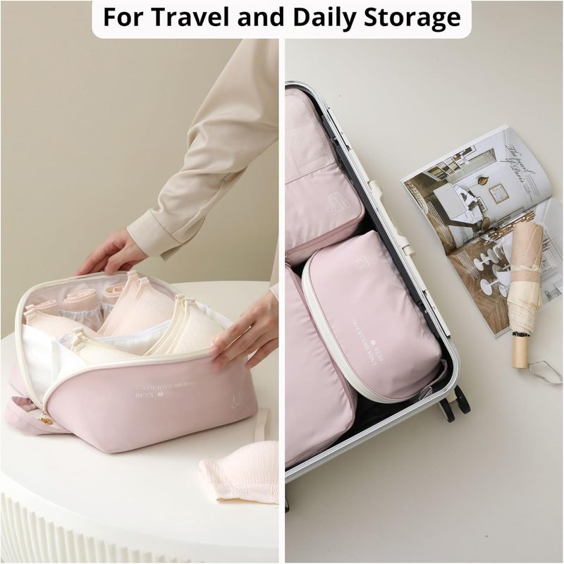 Travel Underwear Organizer Bag - Large Capacity Packing Cube for Bras, Panties & Socks | XL Pink