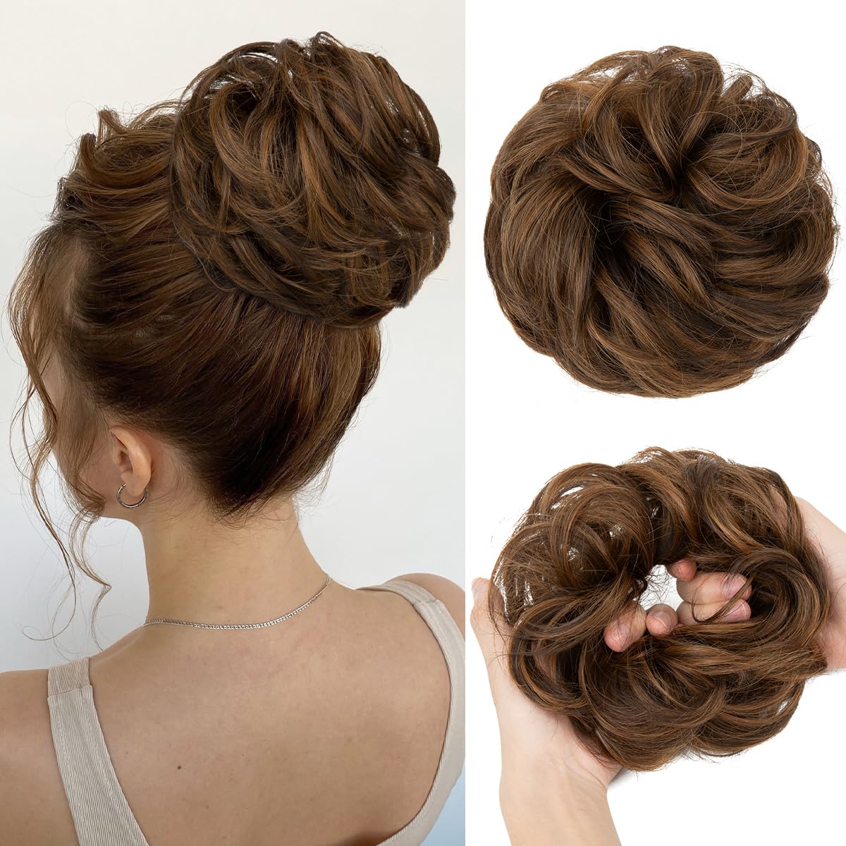 Large Messy Bun Hair Piece - Wavy Curly Synthetic Chignon Ponytail Extensions | Thick Updo for Women - Dirty Blonde
