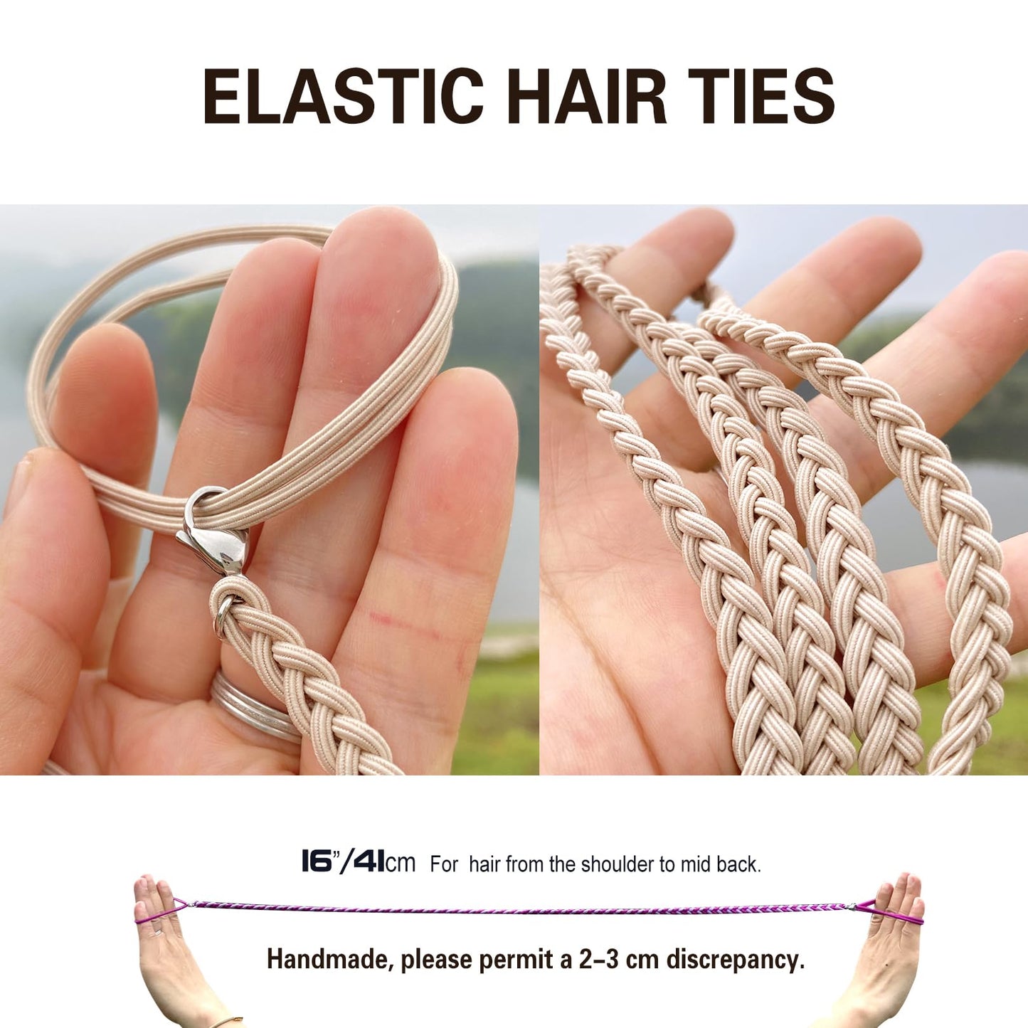 3 Packs 16" Hair Ties for Thin Hair, Elastic Spiral Ponytail Holders Workout Hair Bands for Women Girls Swimming Pony Tail Wrap Hair Ties for Sports Beach Running Pool Skiing Motorcycle Riding