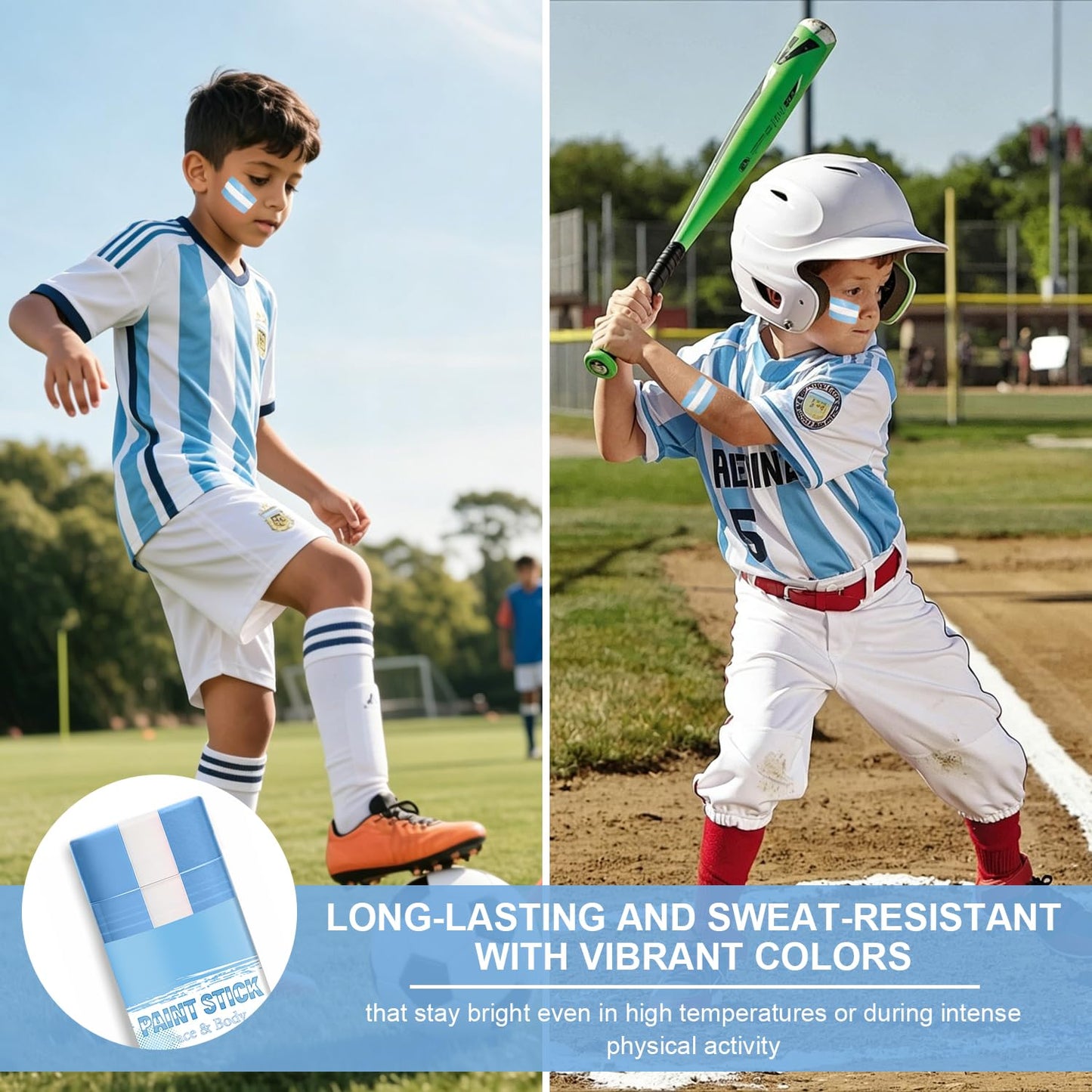 Argentina Face Paint Stick - Blue & White Makeup for 2026 World Cup | Sports Eye Black Stick