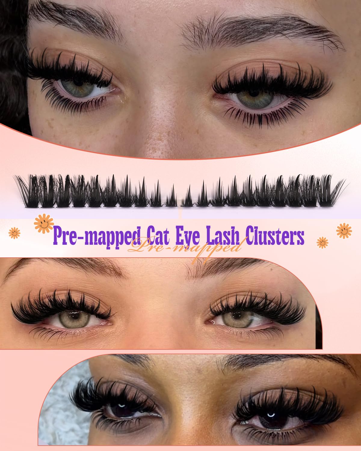 80D Lash Clusters with Spikes Unique Spiky Cat Eye Lashes Fairy Anime Eyelash Clusters Wispy Manga Cluster Eyelash Extensions 9-18mm 120Pcs Natural Volume Individual Lashes Ultra-Thin Band