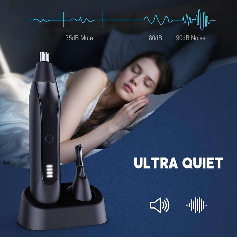 OMAMORI Nose Hair Trimmer for Men - 16000RPM Motor, LED Power Display, Portable Electric Ear & Eyebrow Grooming Kit, Nose Hair Cutter & Remover, Face & Body Clipper, Gift for Men, Black