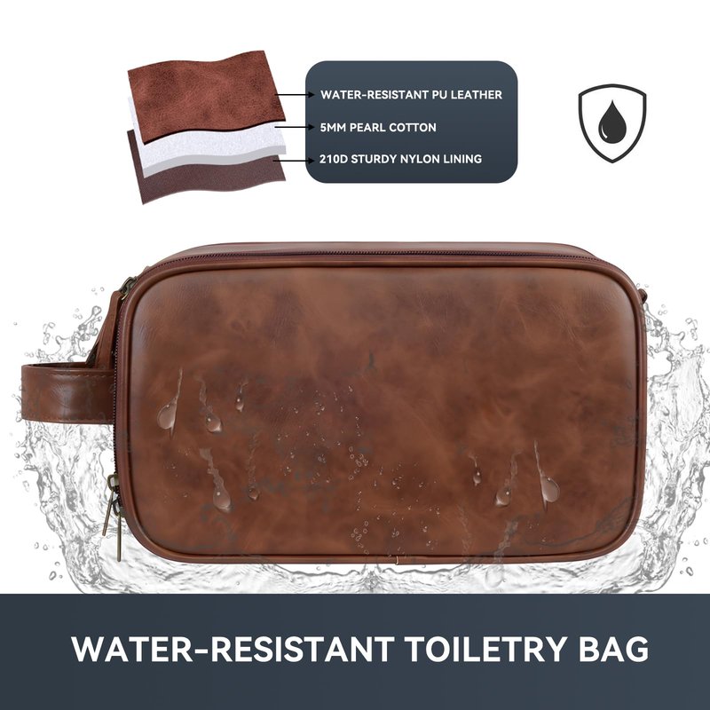 Travel Toiletry Bag for Men, Shaving Dopp Kit Water-resistant Bathroom Small Toiletries Organizer PU Leather Cosmetic Bags,Men's Shaving Grooming Kit,Gifts for Father, Dad, Boyfriend, Grandpa