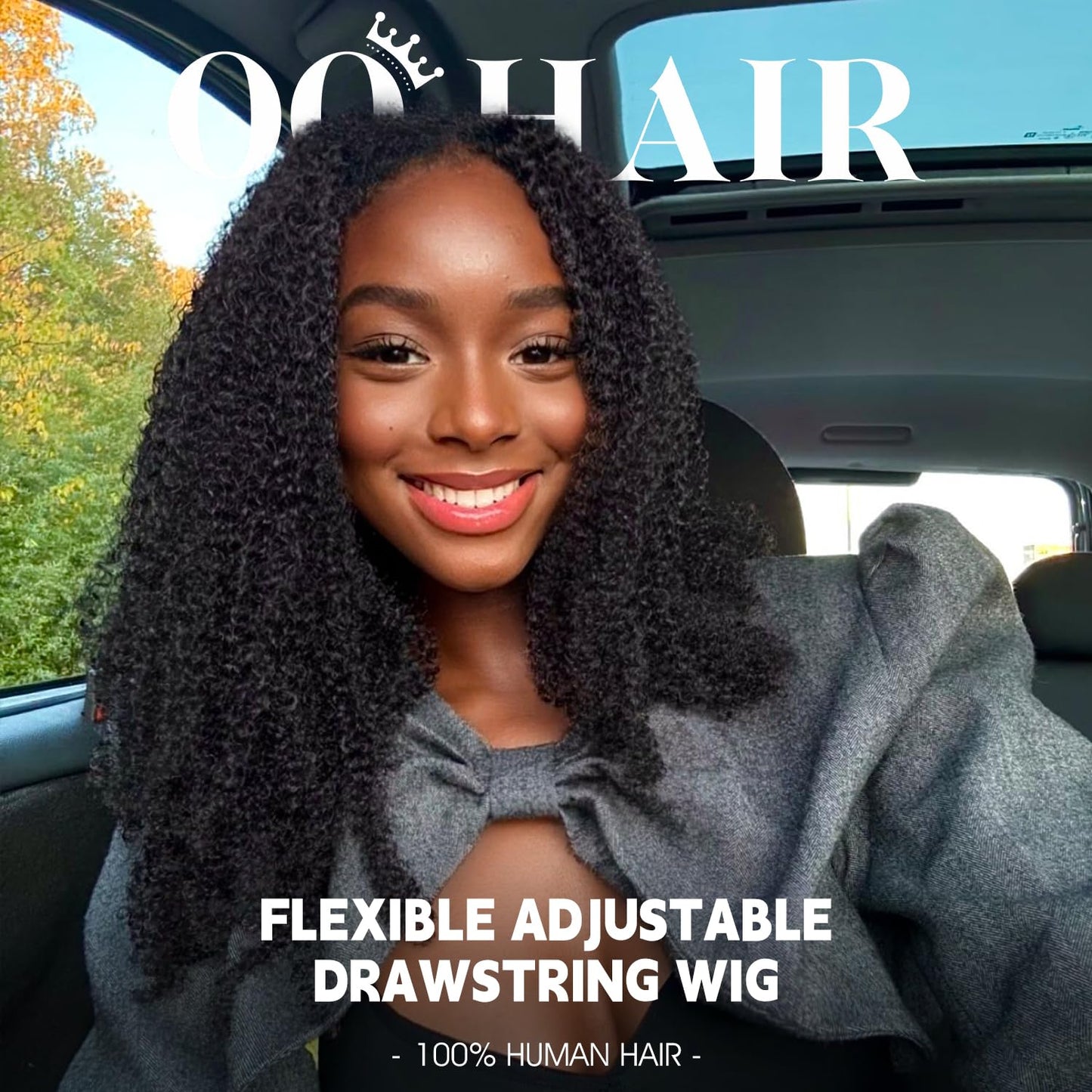OQ Hair Afro Curly Half Wig Human Hair 180% Density 3 In 1 Beginner Friendly Glueless Wear and Go Kinky Curly Half Human Hair Wig for Women 20 Inch