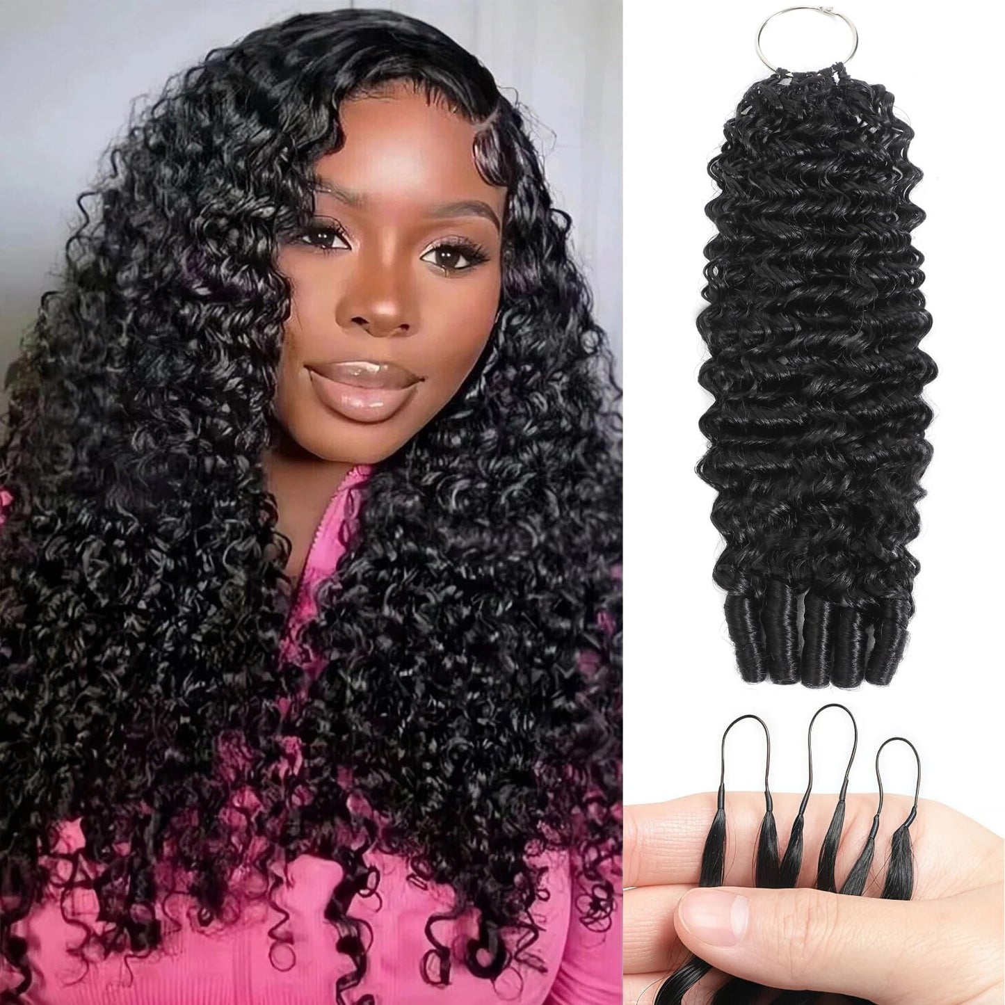 LADYBETU Feather Crochet Human Hair Knotless Invisible 60g, Pre-Separated Lightweight Burmese Curly Crochet Hair 16 Inch, Reusable Miracle Knots Crochet Human Hair for Black Women