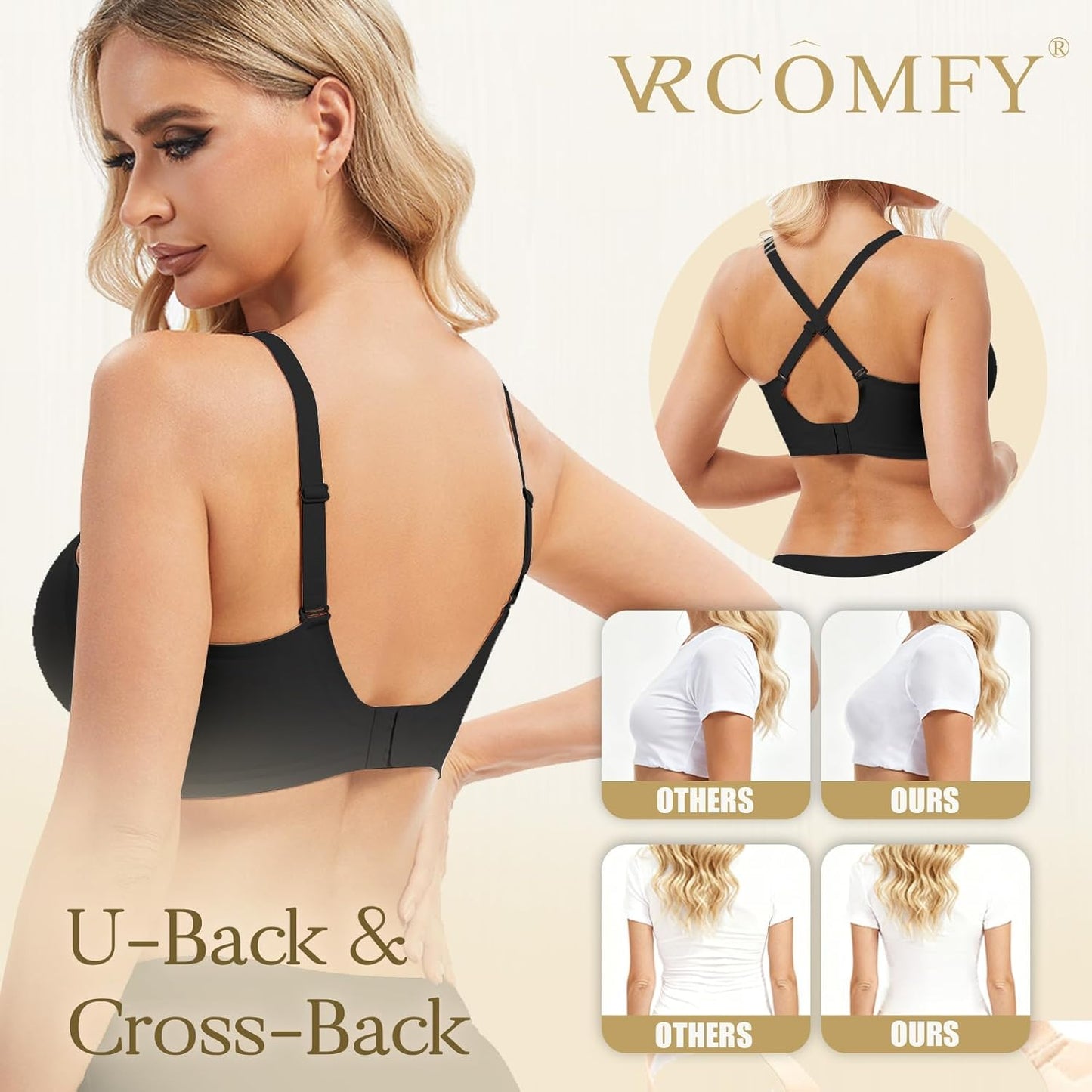 Jelly Wireless Bra - Deep V Push-Up Seamless T-Shirt Bra for Comfort | Adjustable Straps, No Underwire