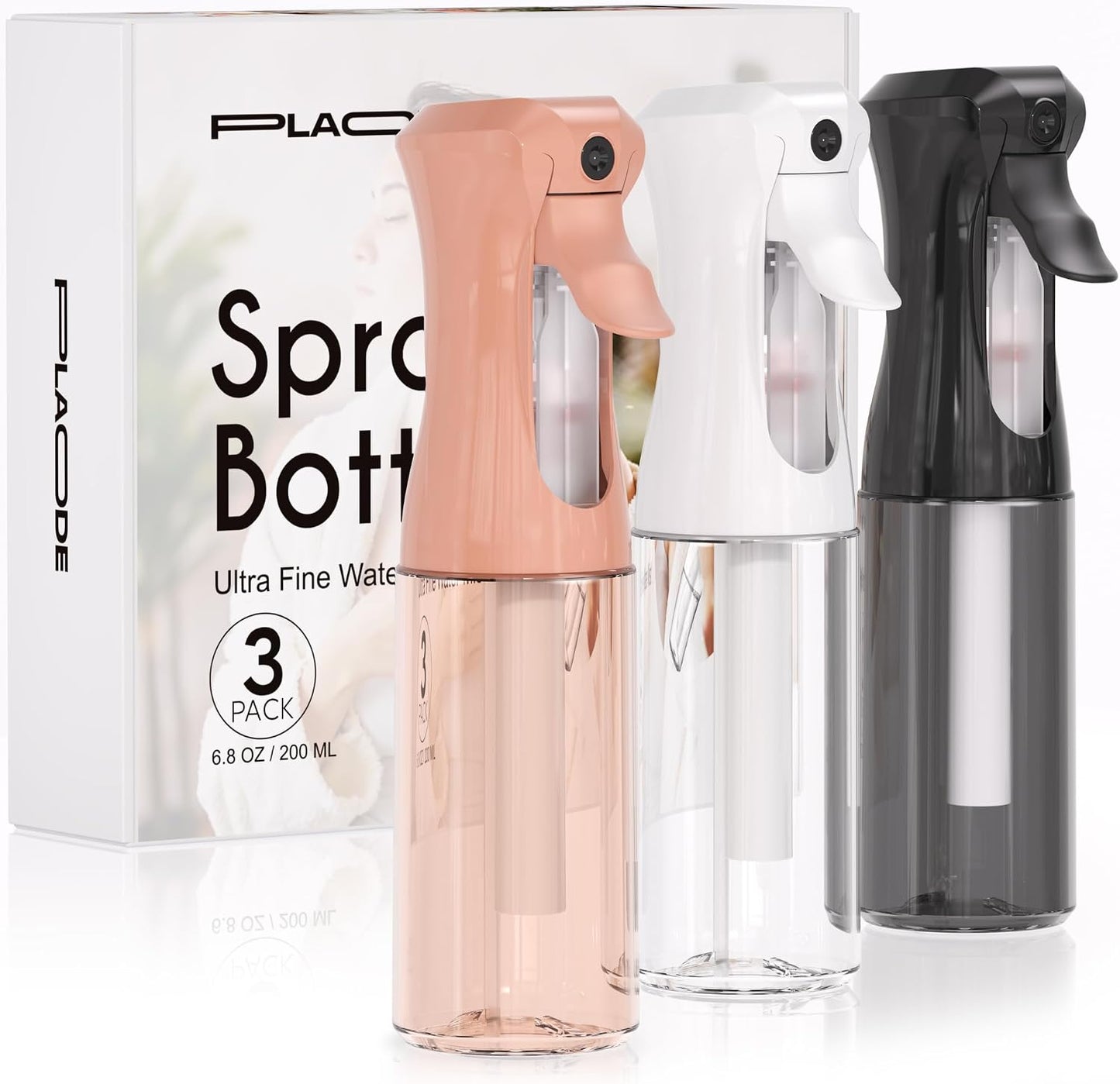 Continuous Spray Bottles - Ultra Fine Mist Refillable Water Sprayer for Hairstyling, Plants, Cleaning | 6.8 OZ (White)