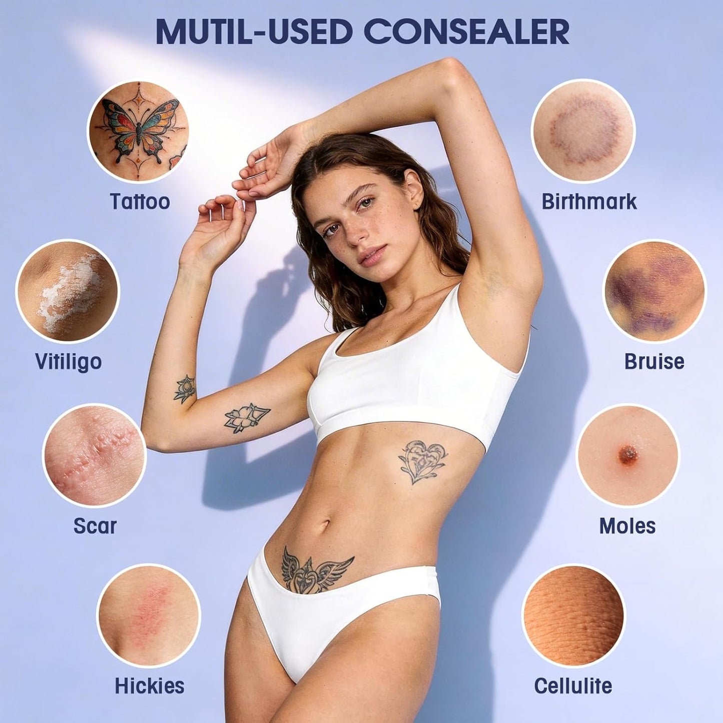 Tattoo Cover Up Makeup - Waterproof Cream for Body & Face | Blendable Light & Dark Shades with Sponges & Mixing Tool