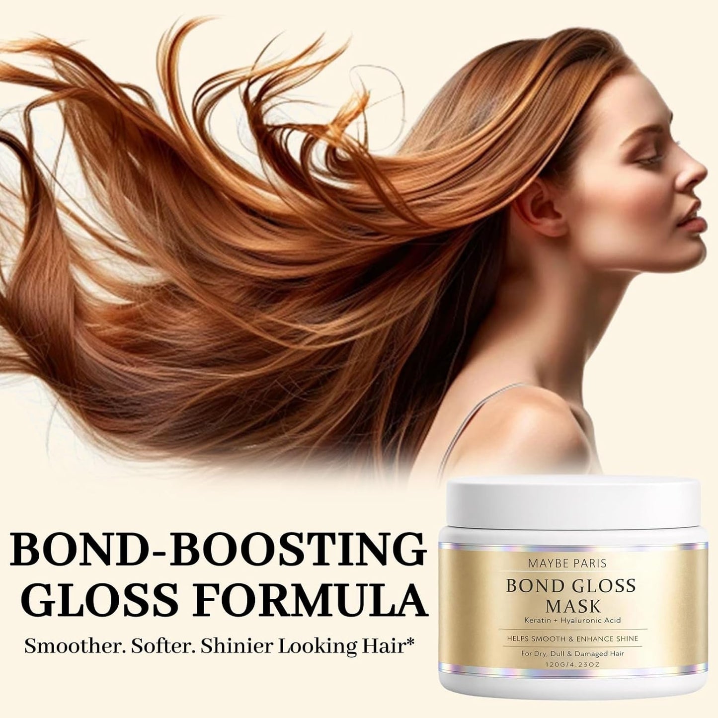 Maybe Paris Bond Gloss Hair Mask - Deep Repair with Hydrolyzed Keratin & Hyaluronic Acid | 1PC for Dry, Damaged Hair