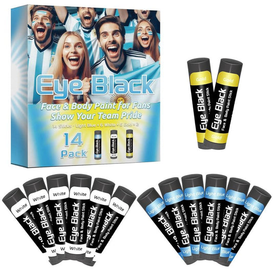 Argentina Eye Black Stick - 14 Pack Blue White Gold Face Paint for Football & Baseball | Glare Reducing Sports Accessories