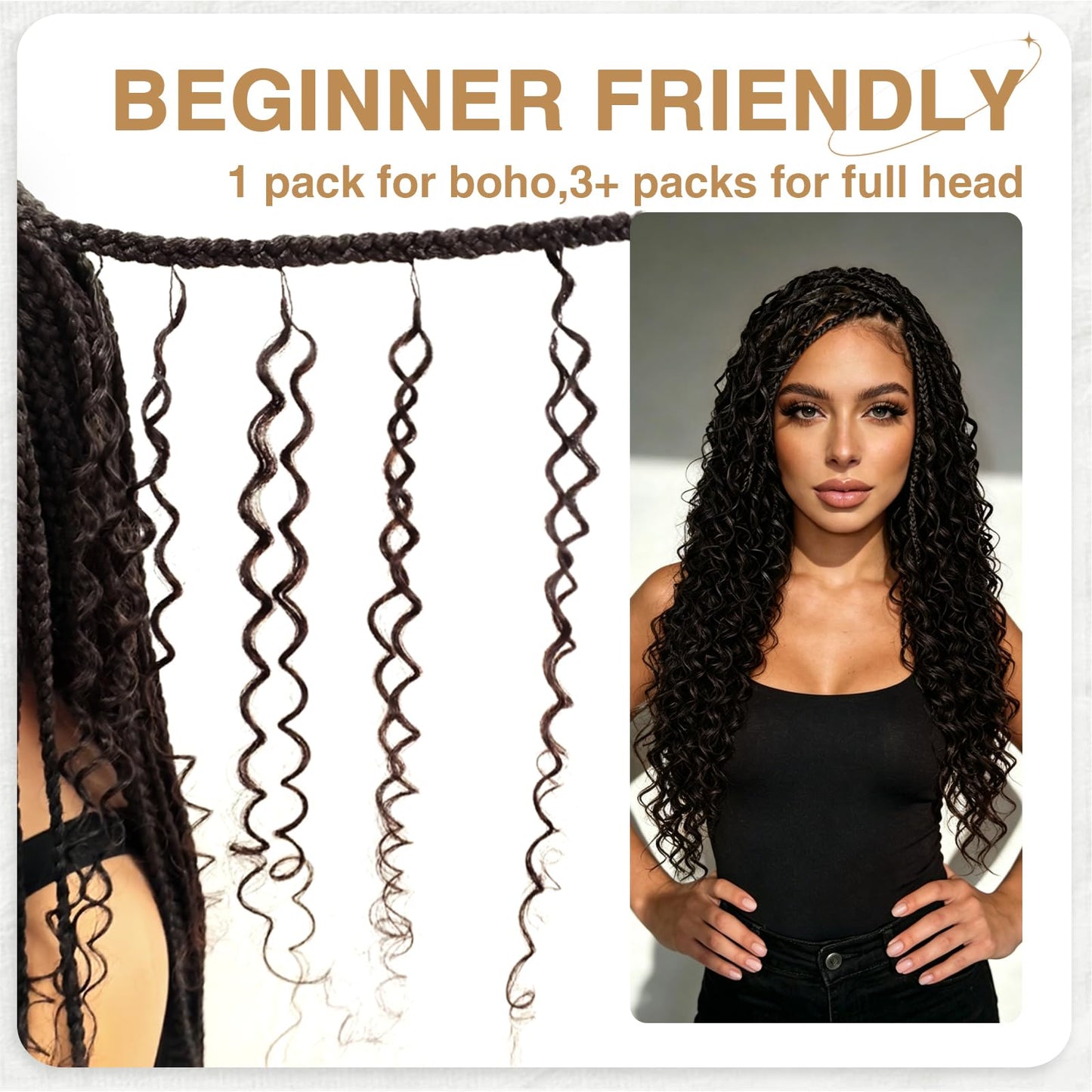 Human Crochet Hair for Black Women Deep Wave Feather Crochet Human Hair Extensions Brazilian Virgin Hair Upgrade Bulk Knotless Boho Braids Hair Pre Looped Curly Braiding Bundles