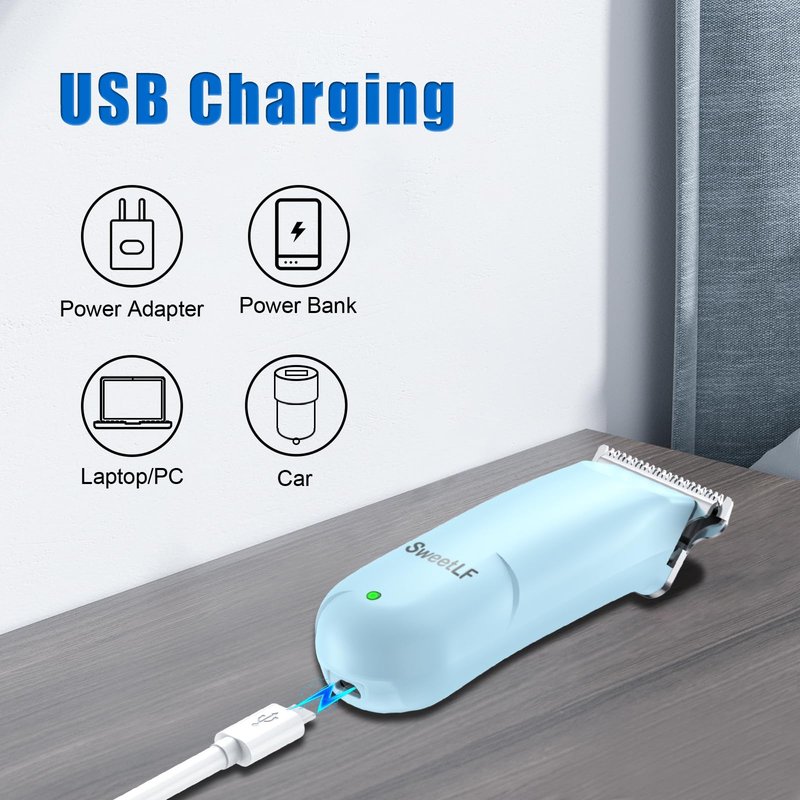 SweetLF Hair Trimmer, Mini Hair Clippers with 3 Guide Combs, USB Rechargeable Portable Hair Clippers for Men Women Baby Pet, Blue (Blue)
