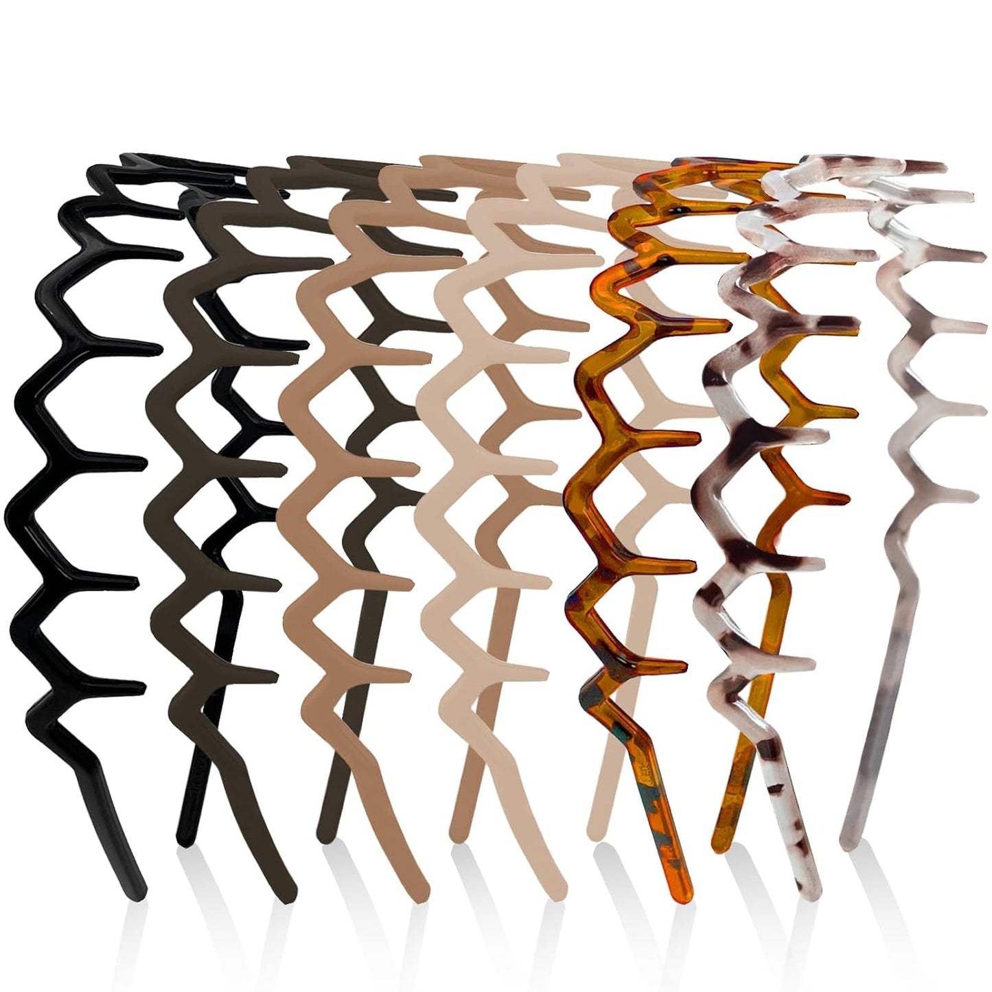 Zig Zag Headbands for Women - Non-Slip Plastic Hair Bands | 90s Retro Style, 6 Pack for Daily Use