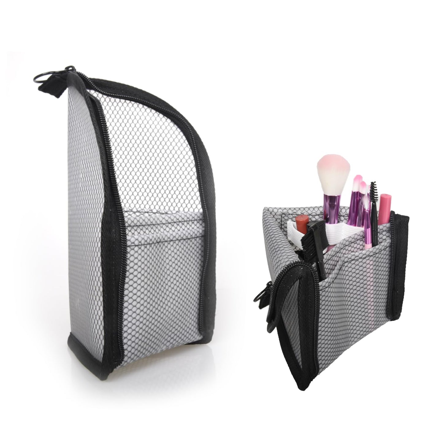 patu Standing Travel Toiletry Bag - Transparent Waterproof PVC Mesh Pouch with Triangle Design for Bathroom Essentials & Personal Care, Black