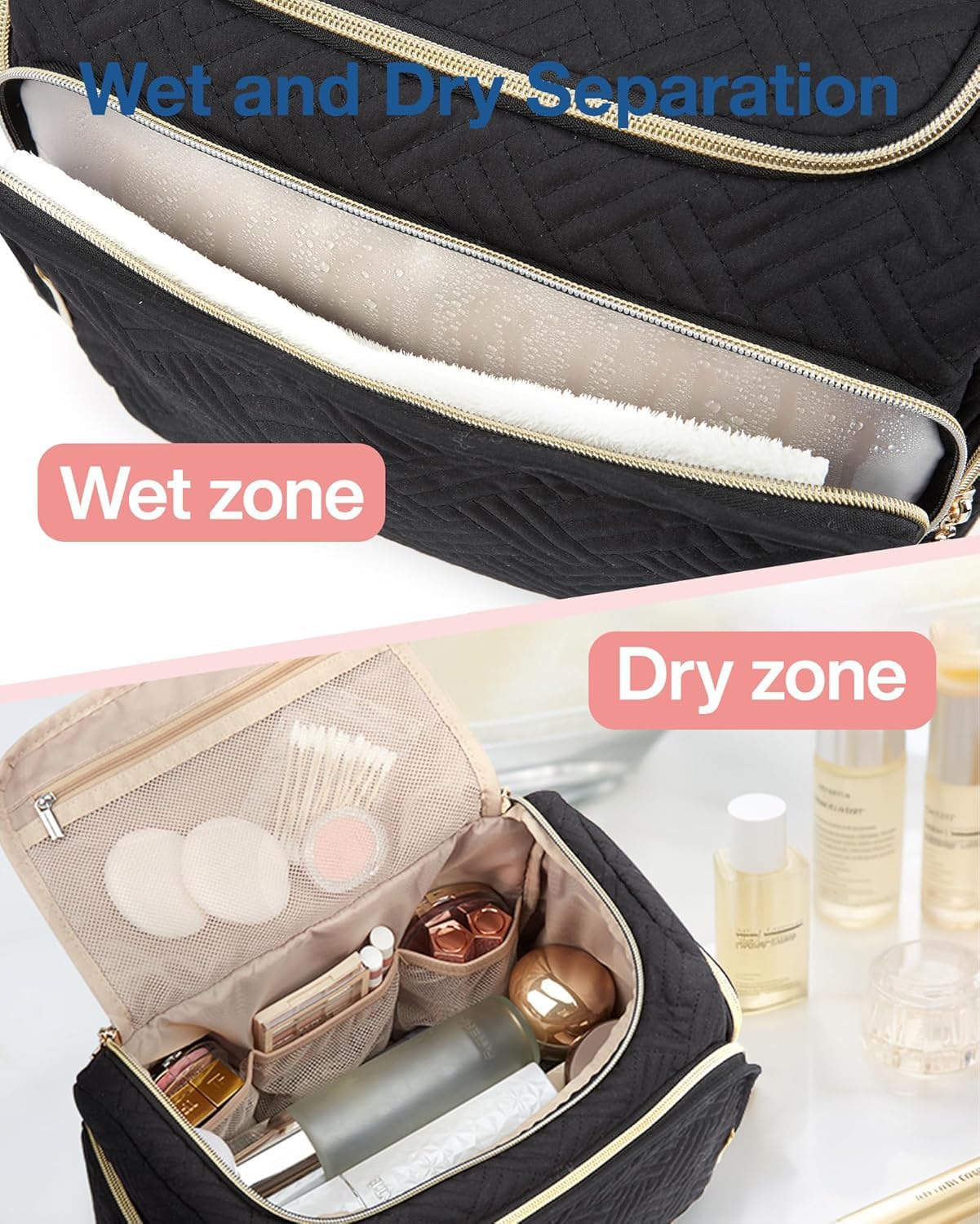 Travel Toiletry Bag for Women - Makeup Organizer with Handle | Full-Sized Cosmetic Bag