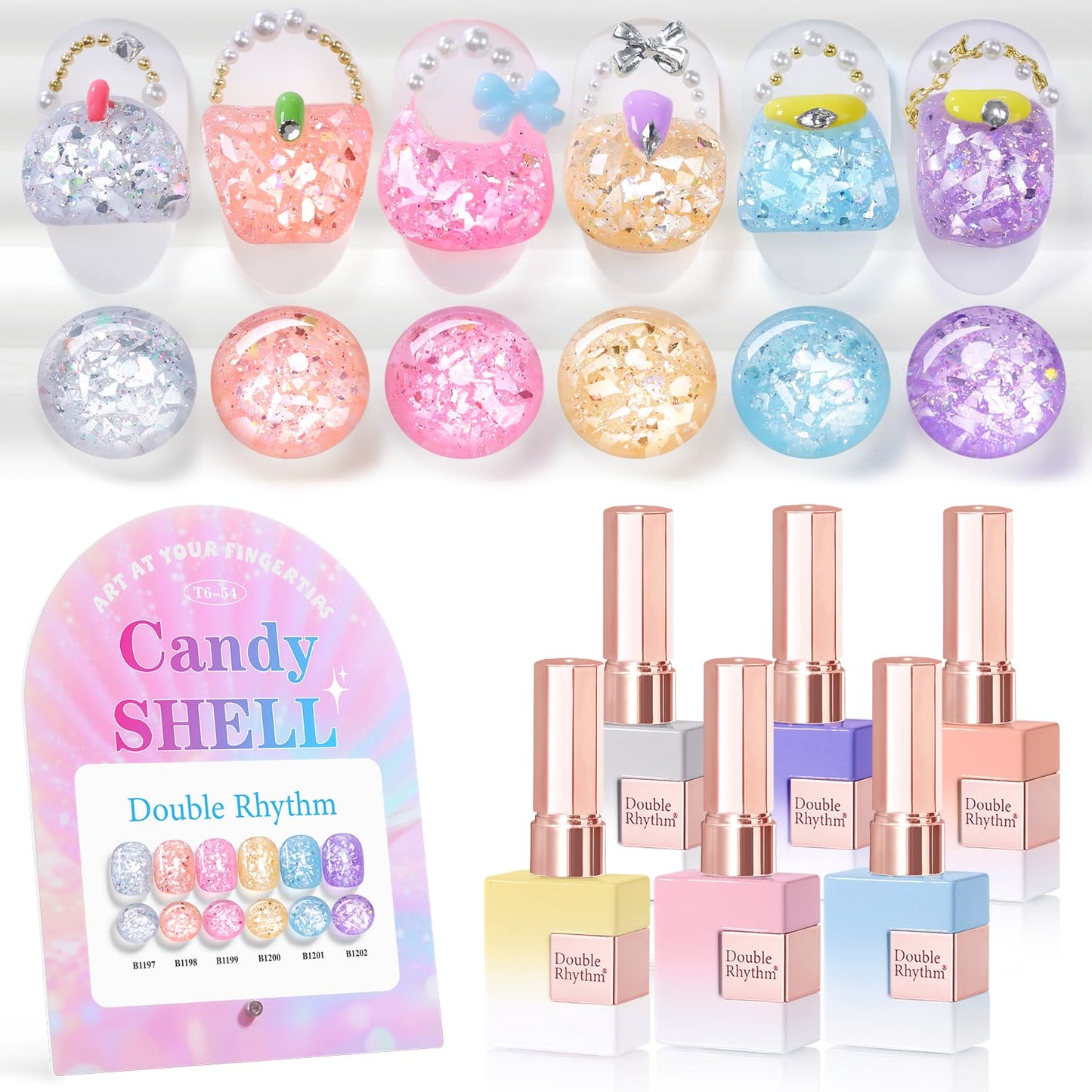 Glitter Gel Nail Polish Set - Cat Eye Magnetic 6 Colors | 15ml Iridescent Shades for DIY Manicure