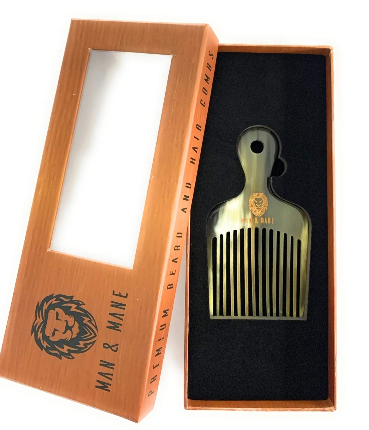 Premium Handmade 100% Oxhorn Anti-static Hair Pick Comb, for Long Thick Curly & Afro Hair and Beards